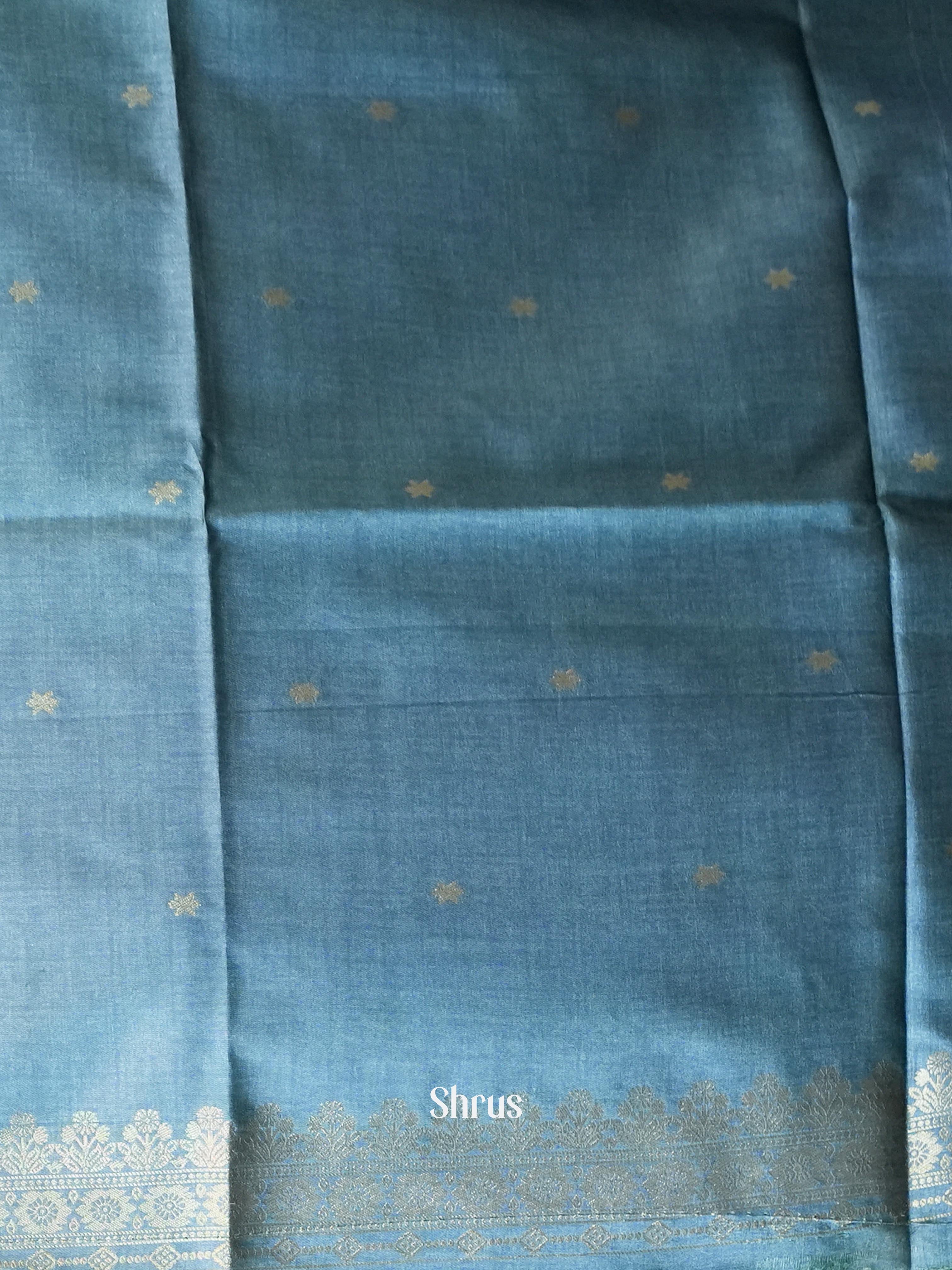 Grey & Blue - Semi Tussar Saree