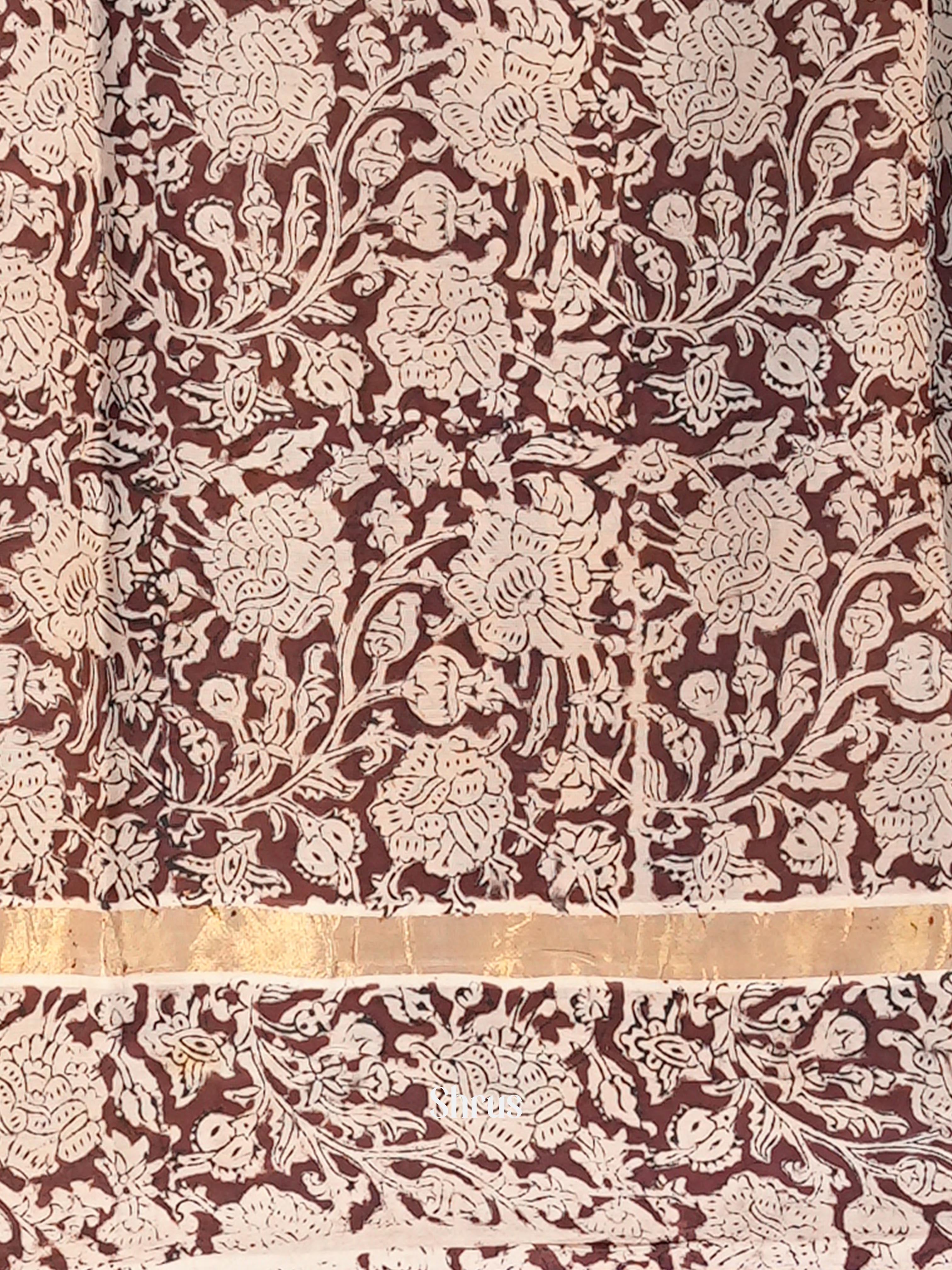 Yellow & Brown - chennur-kalamkari Saree