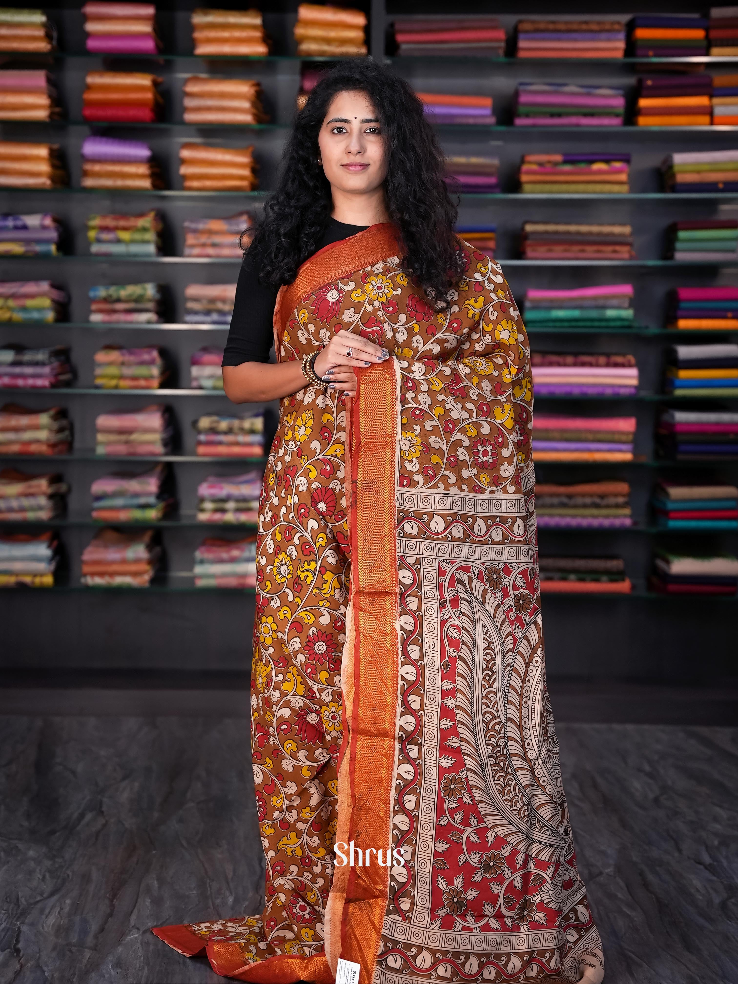 Brown & Red- chennur-kalamkari Saree