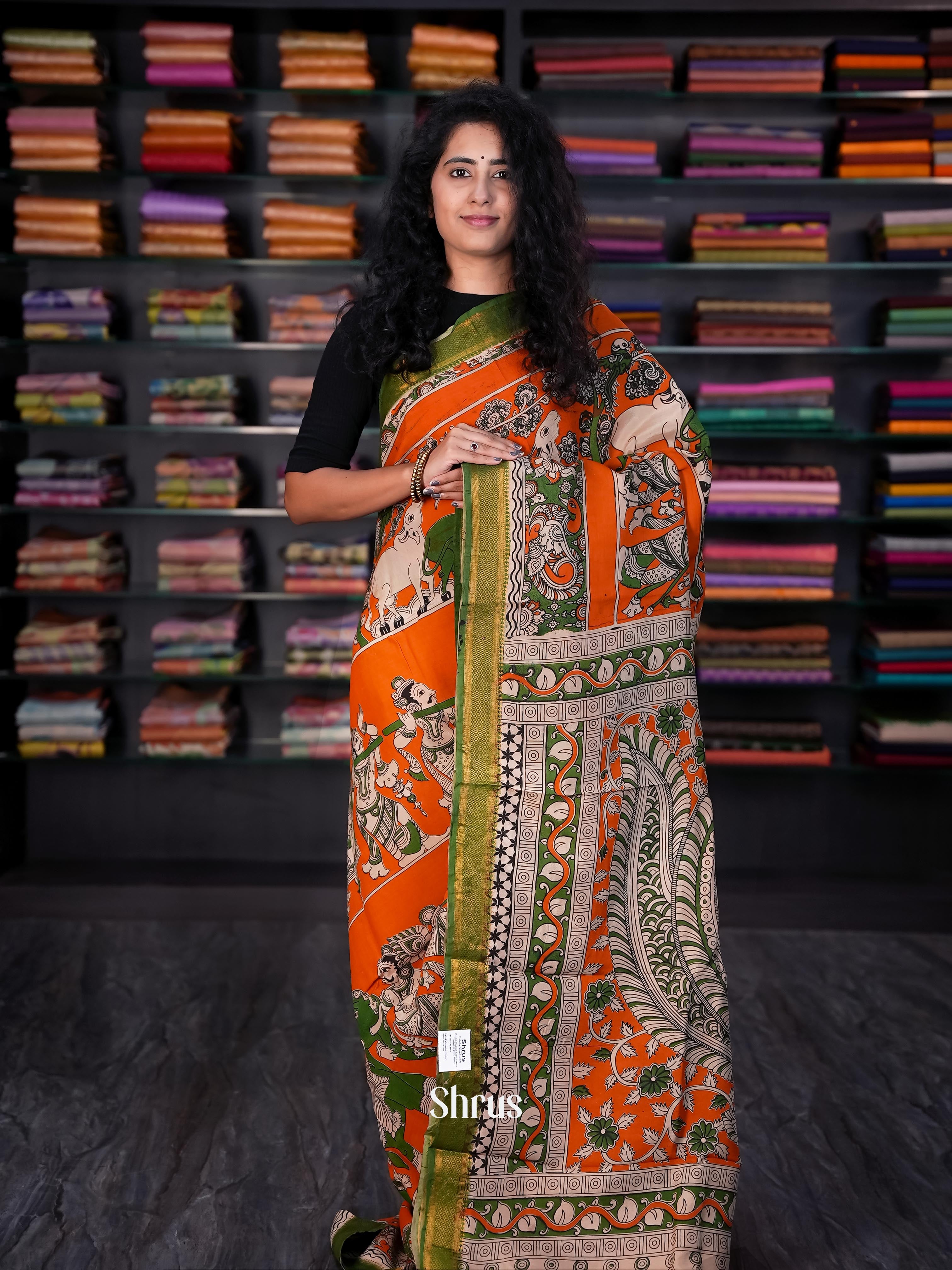 Orange & Green - chennur-kalamkari Saree