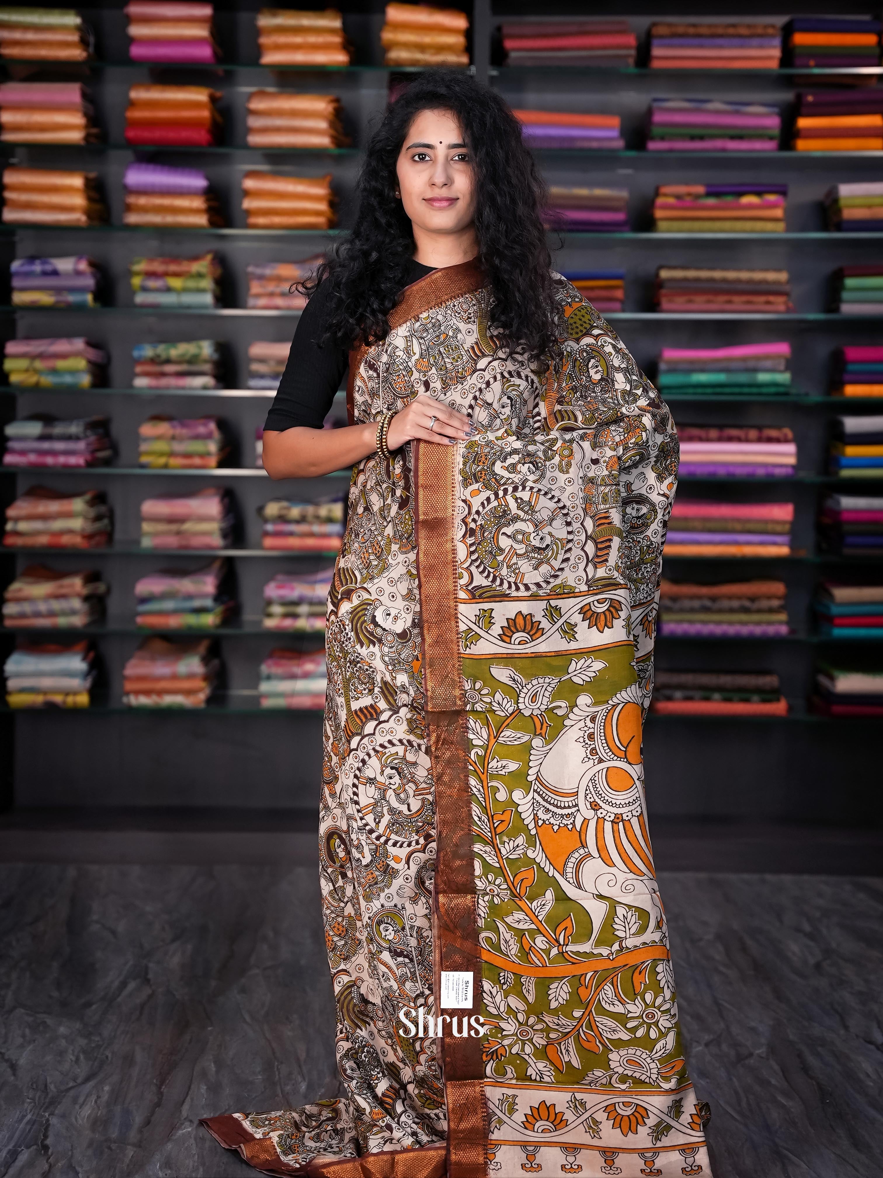 Cream & Brown - chennur-kalamkari Saree