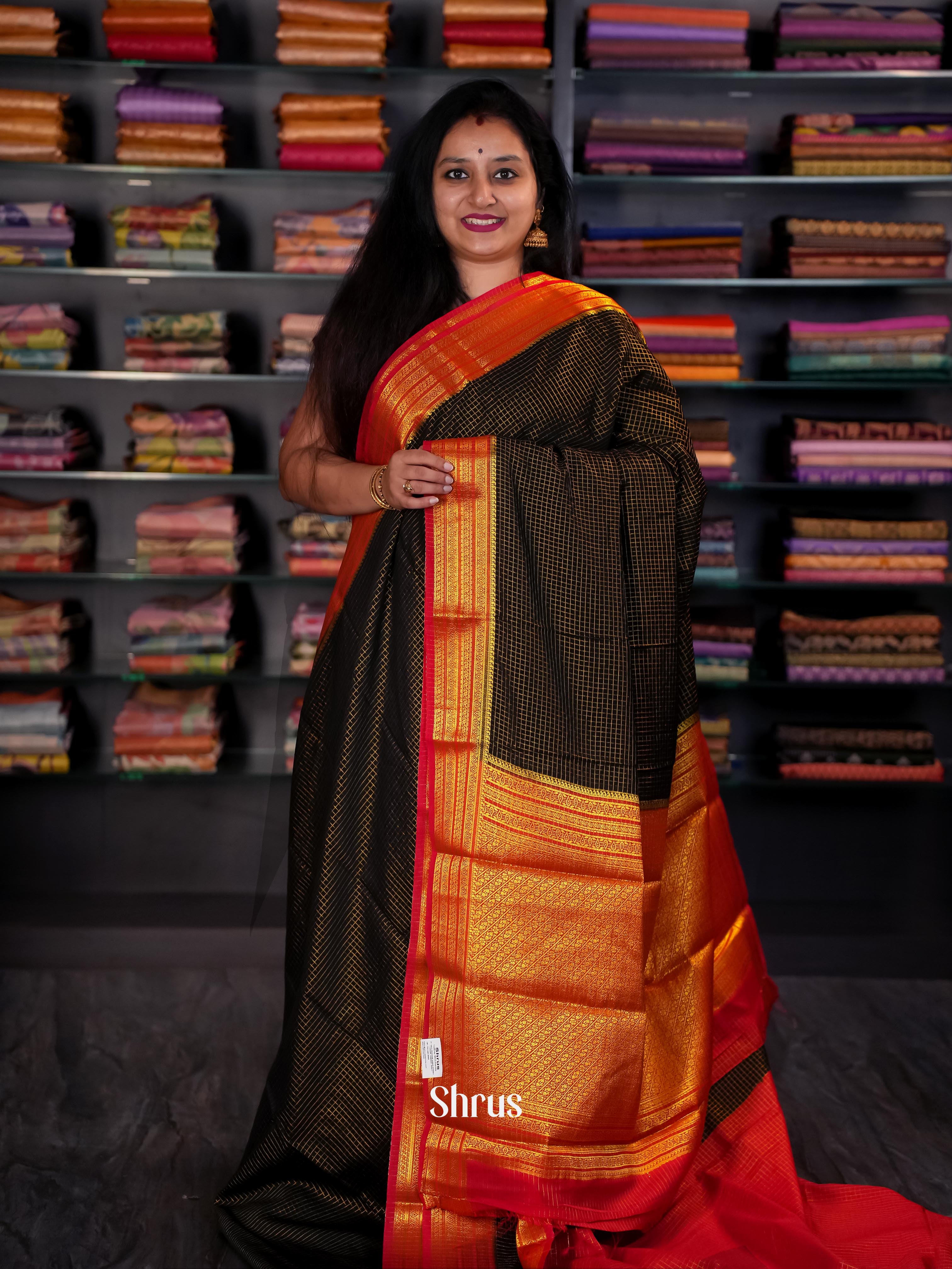 Black & Red- Semi Mysore silk Saree