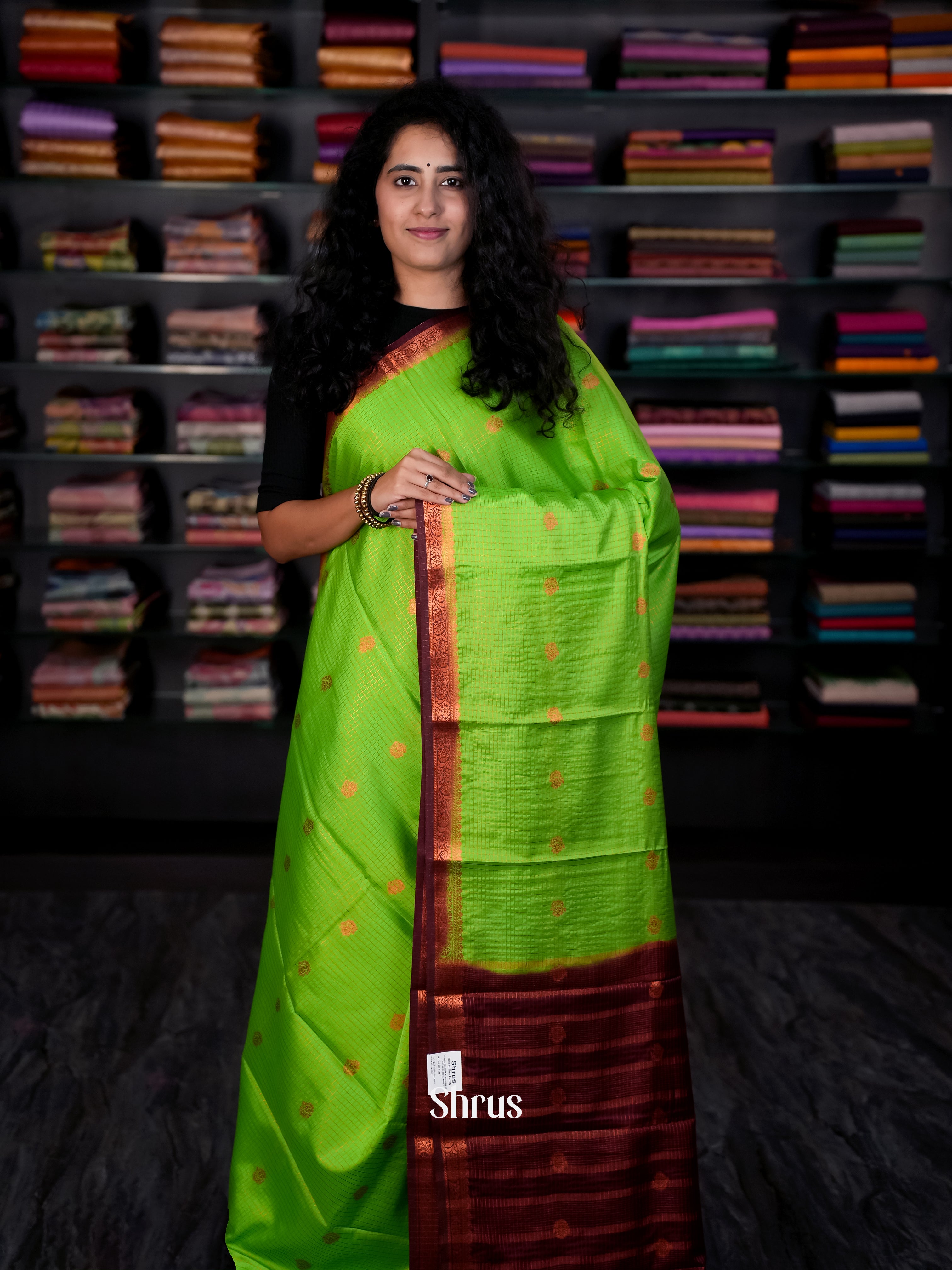 Green & Maroon - Semi Mysore silk Saree