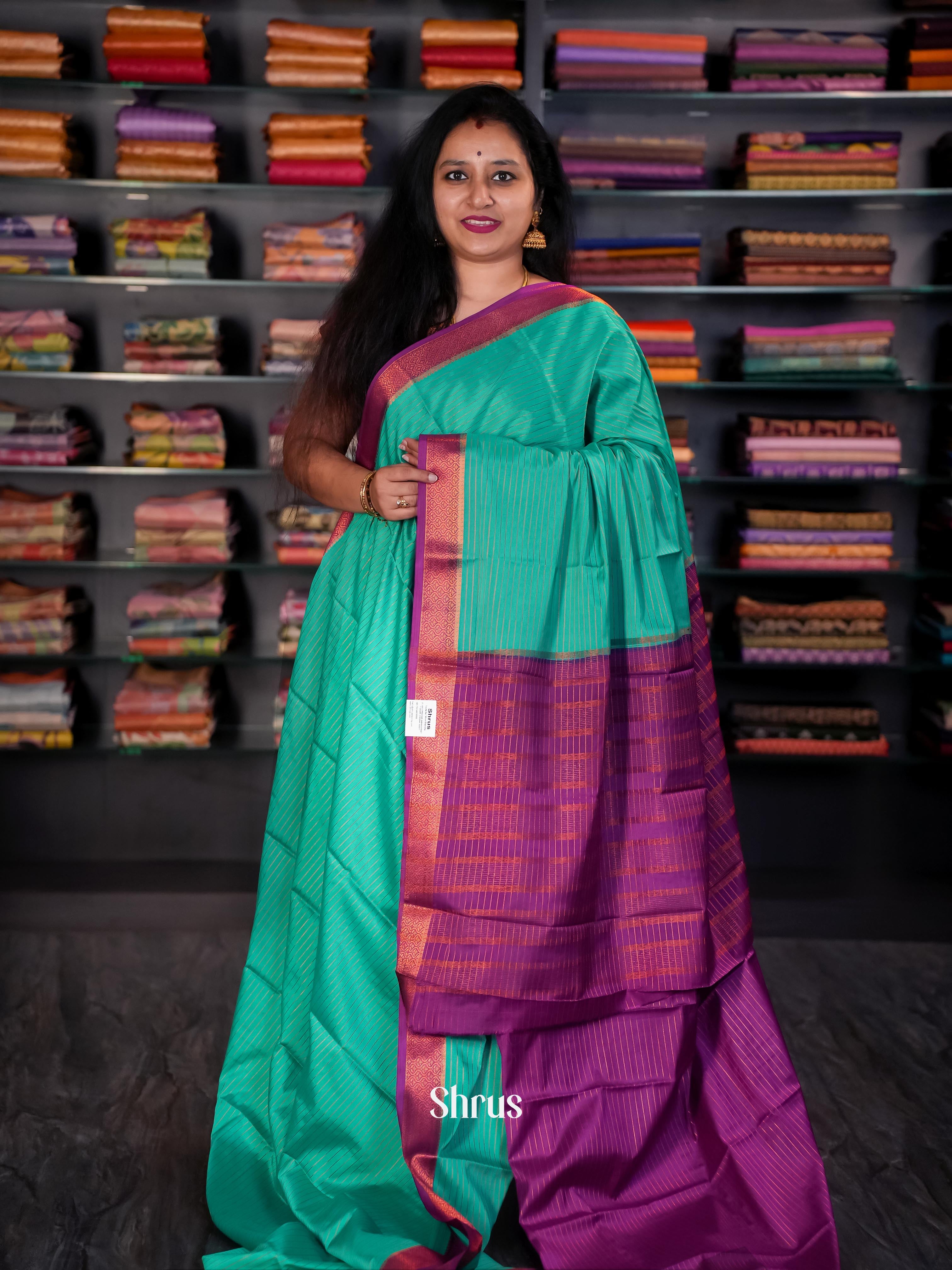 Green & Majenta - Semi Mysore silk Saree