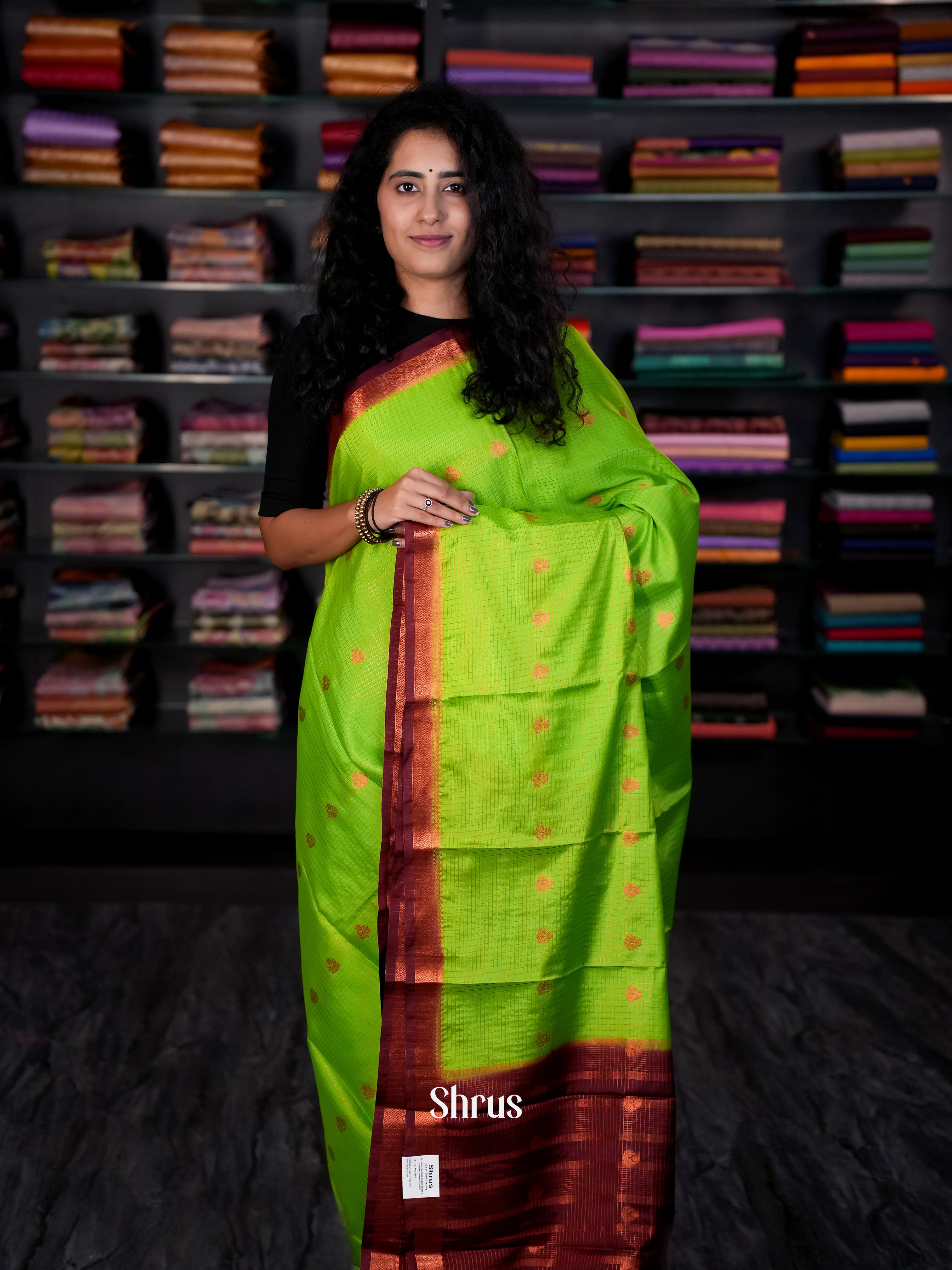 Green & Maroon - Semi Mysore silk Saree