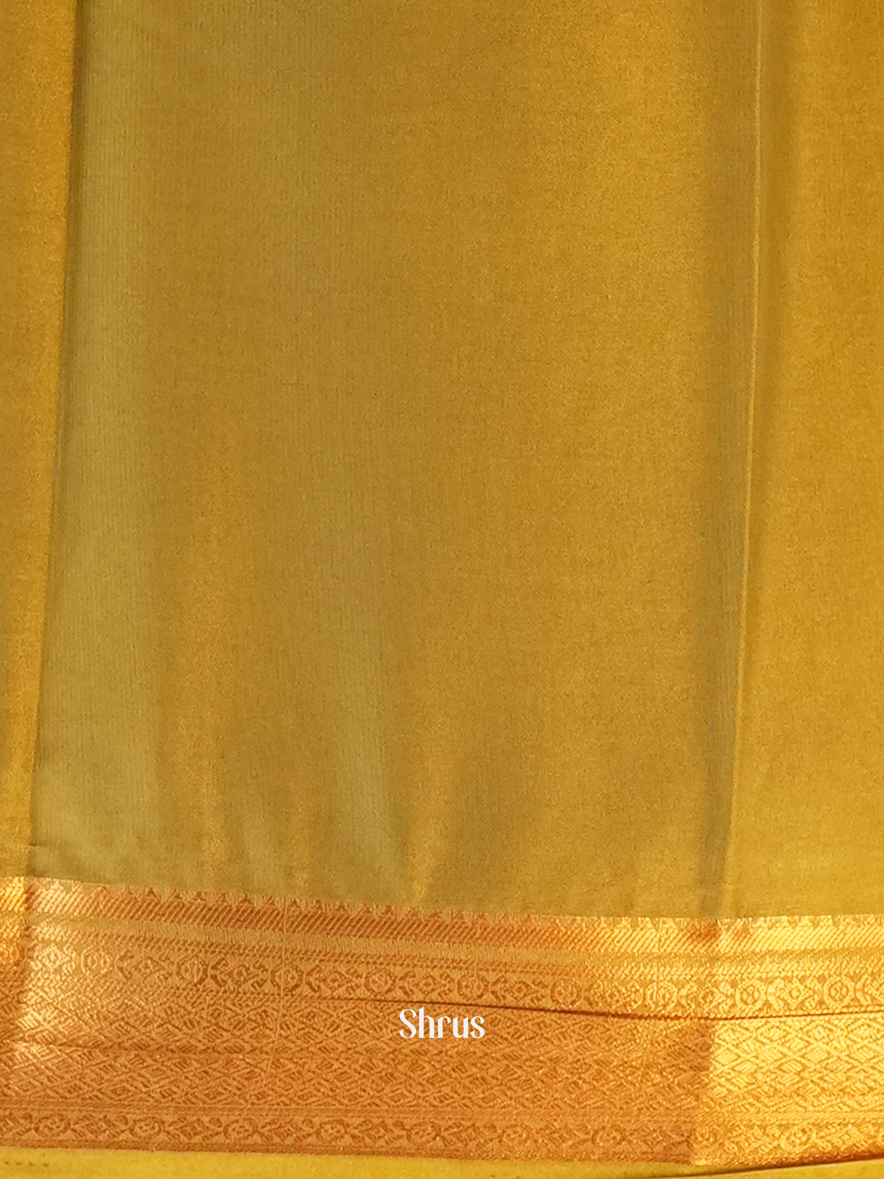 Pale Yellow & Green - Semi Mysoresilk Saree