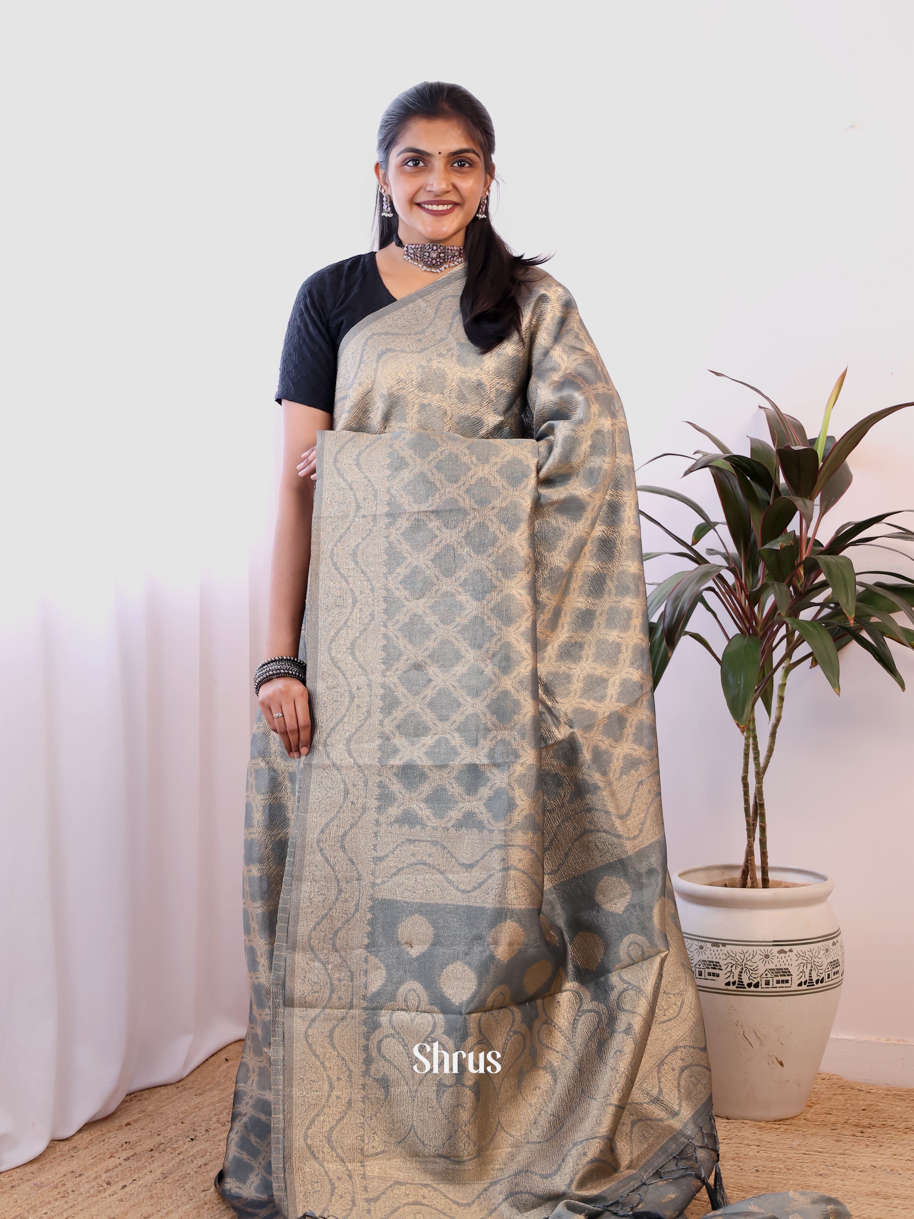 grey - Semi Dupion Saree