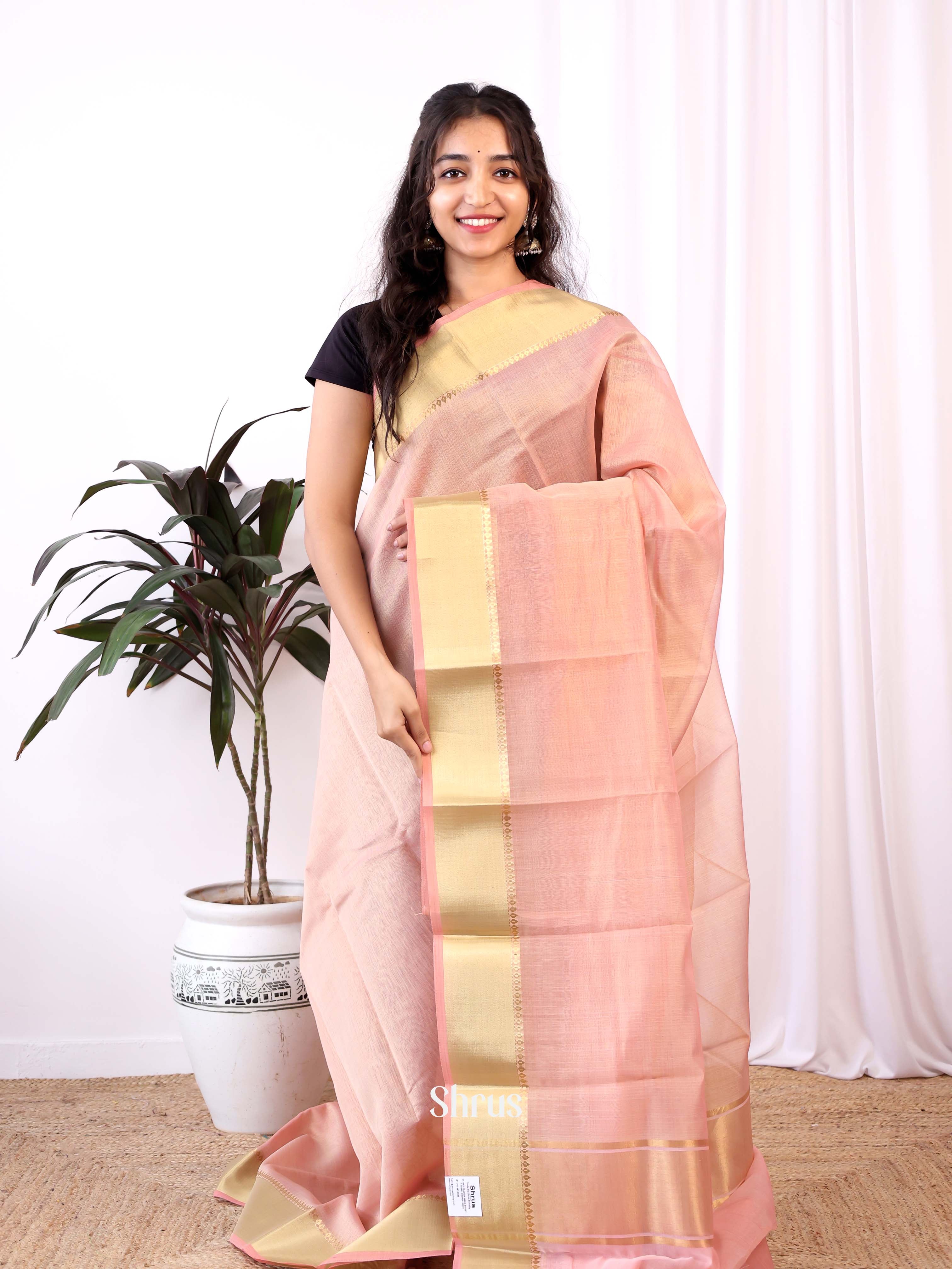 Pink - Semi Dupion Saree