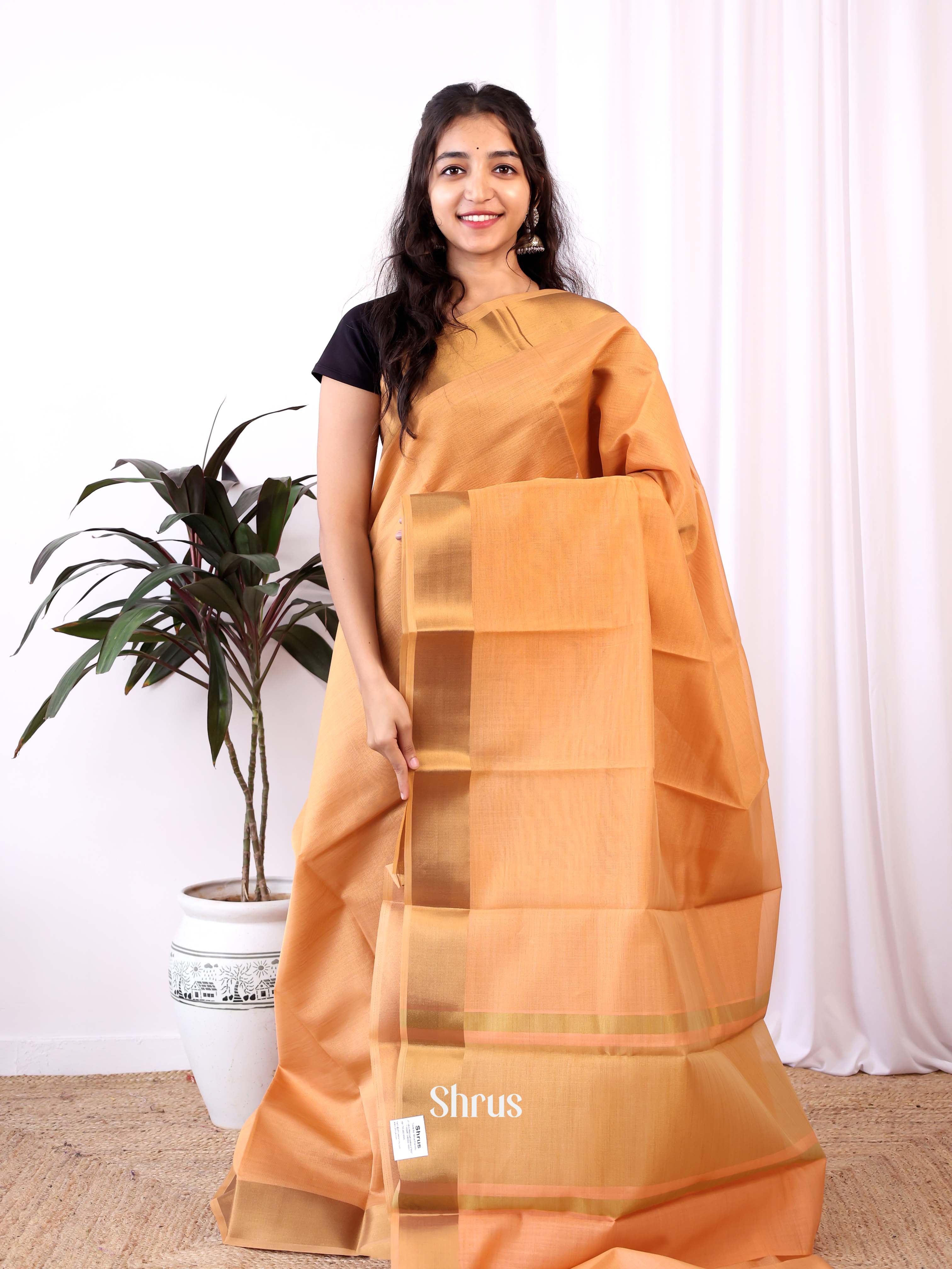 Orange - Semi Dupion Saree