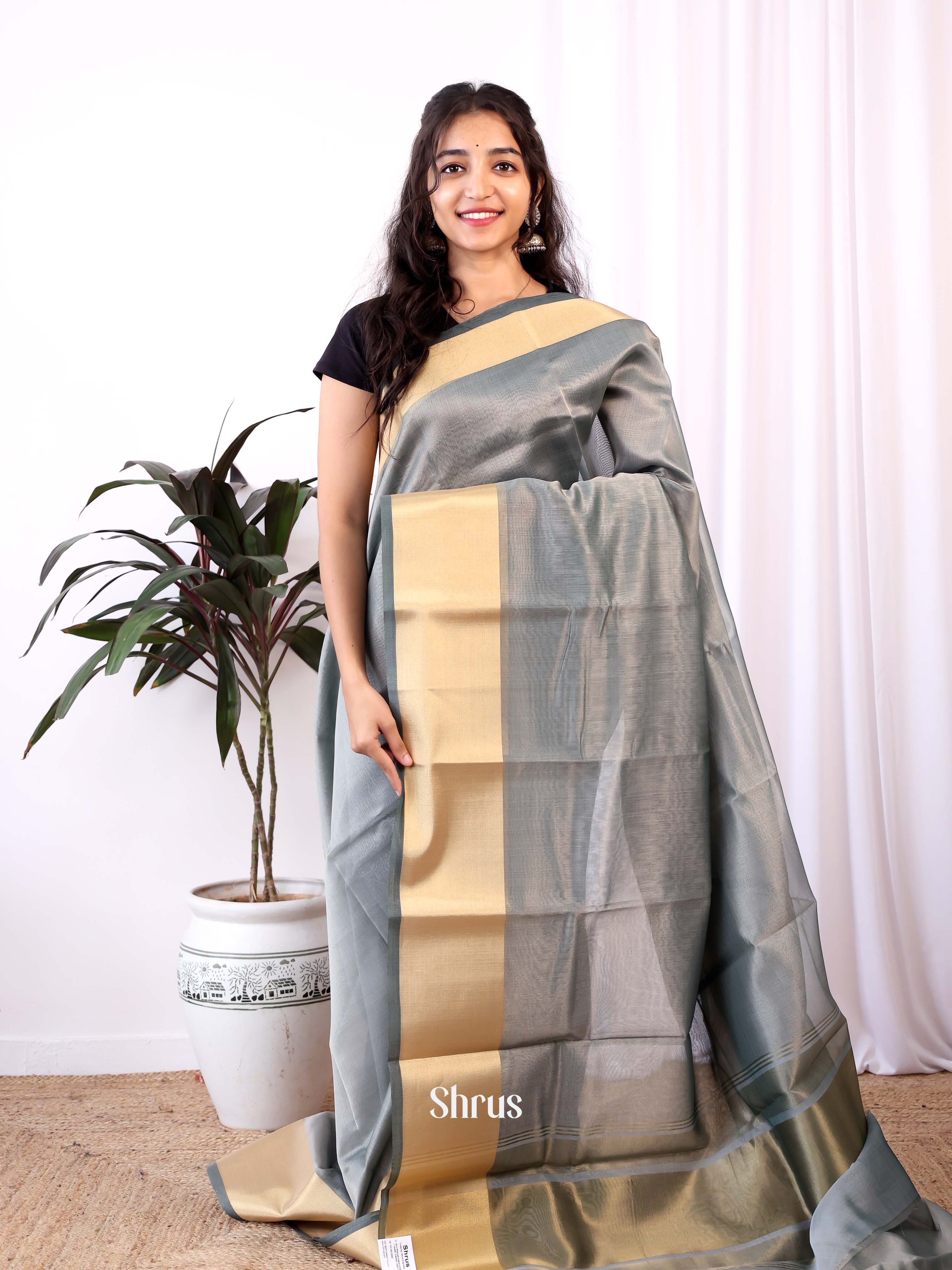 Grey - Semi Dupion Saree