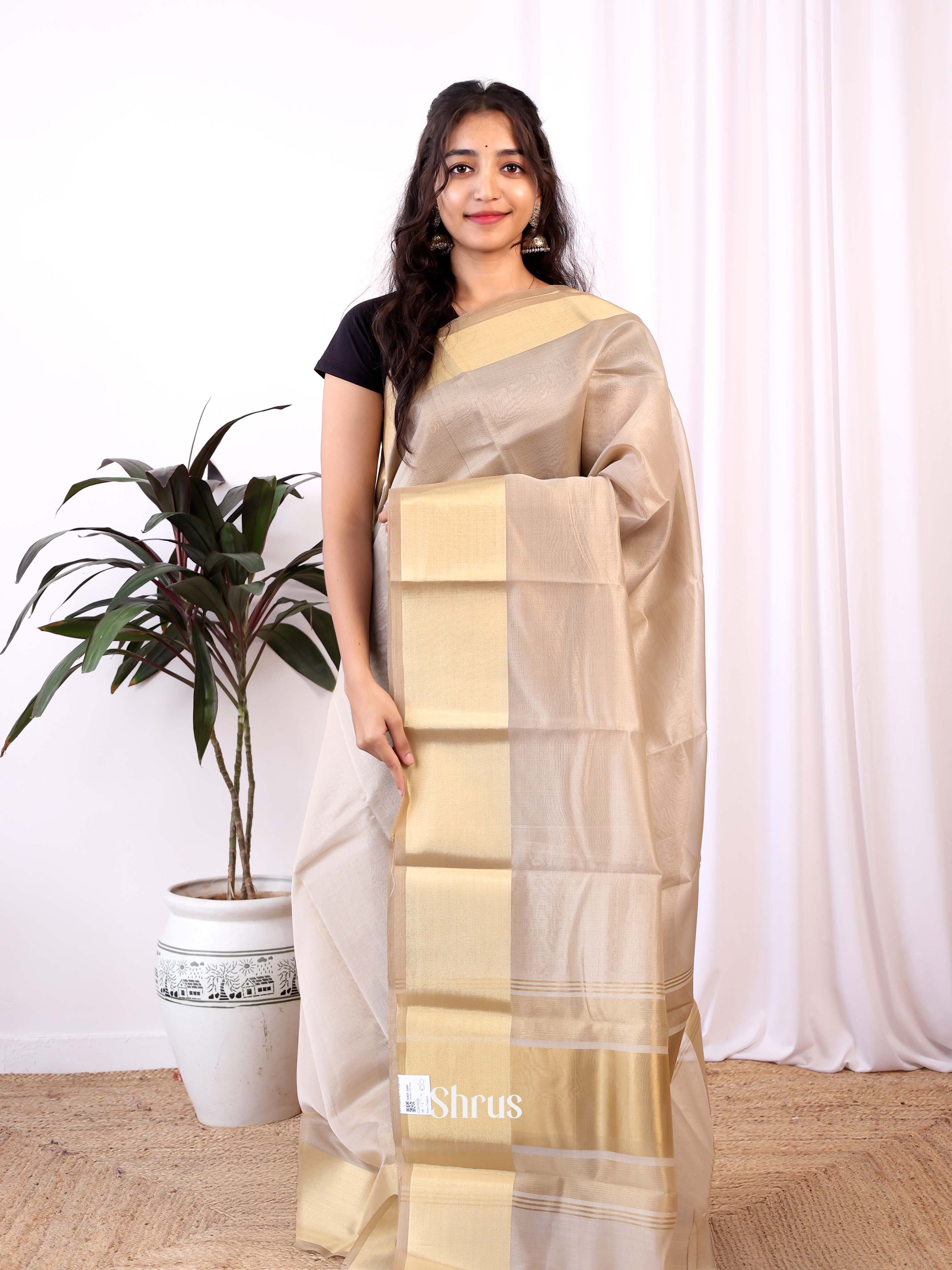 Cream - Semi Dupion Saree