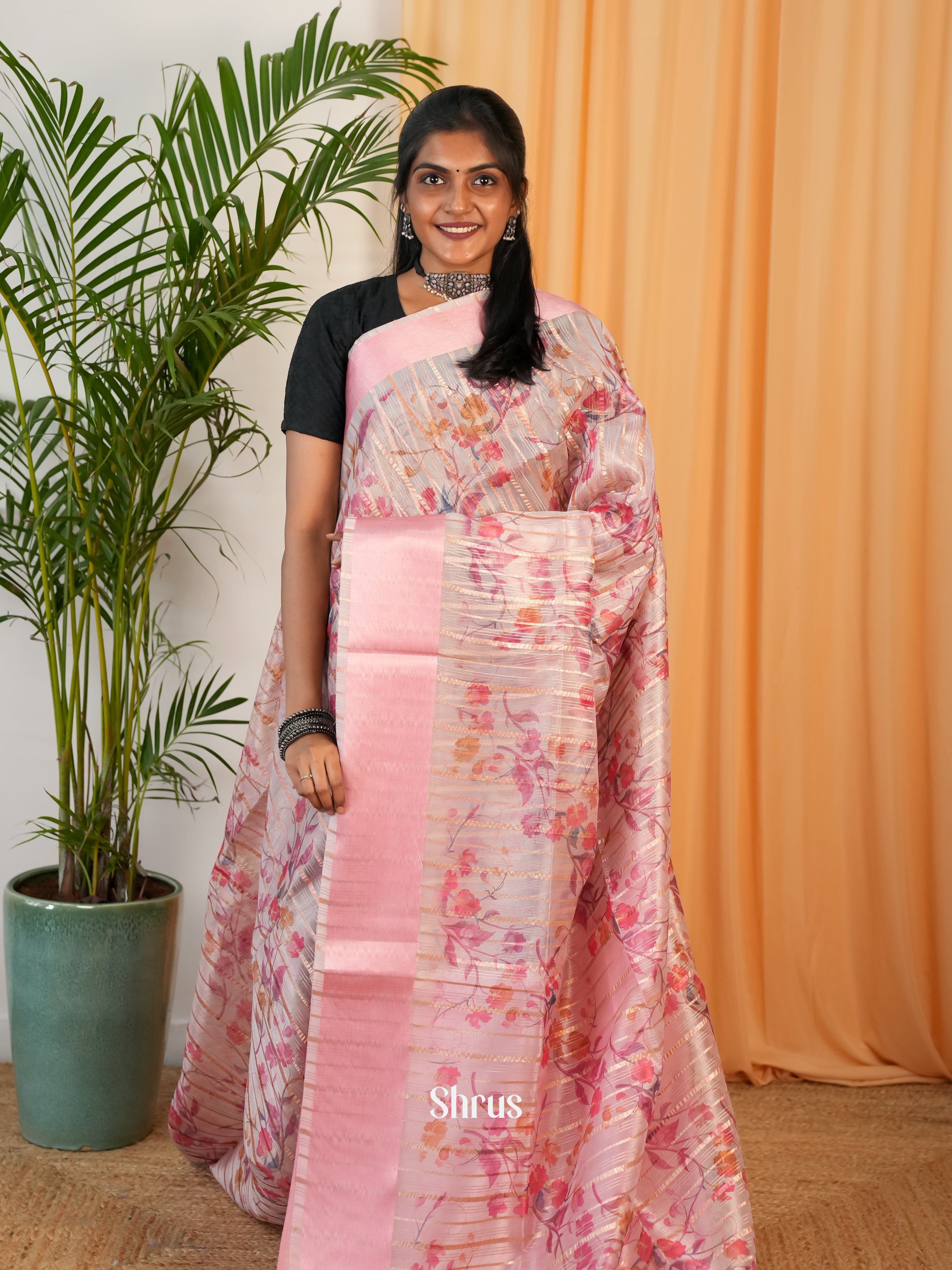 Pink - Semi Organza Saree