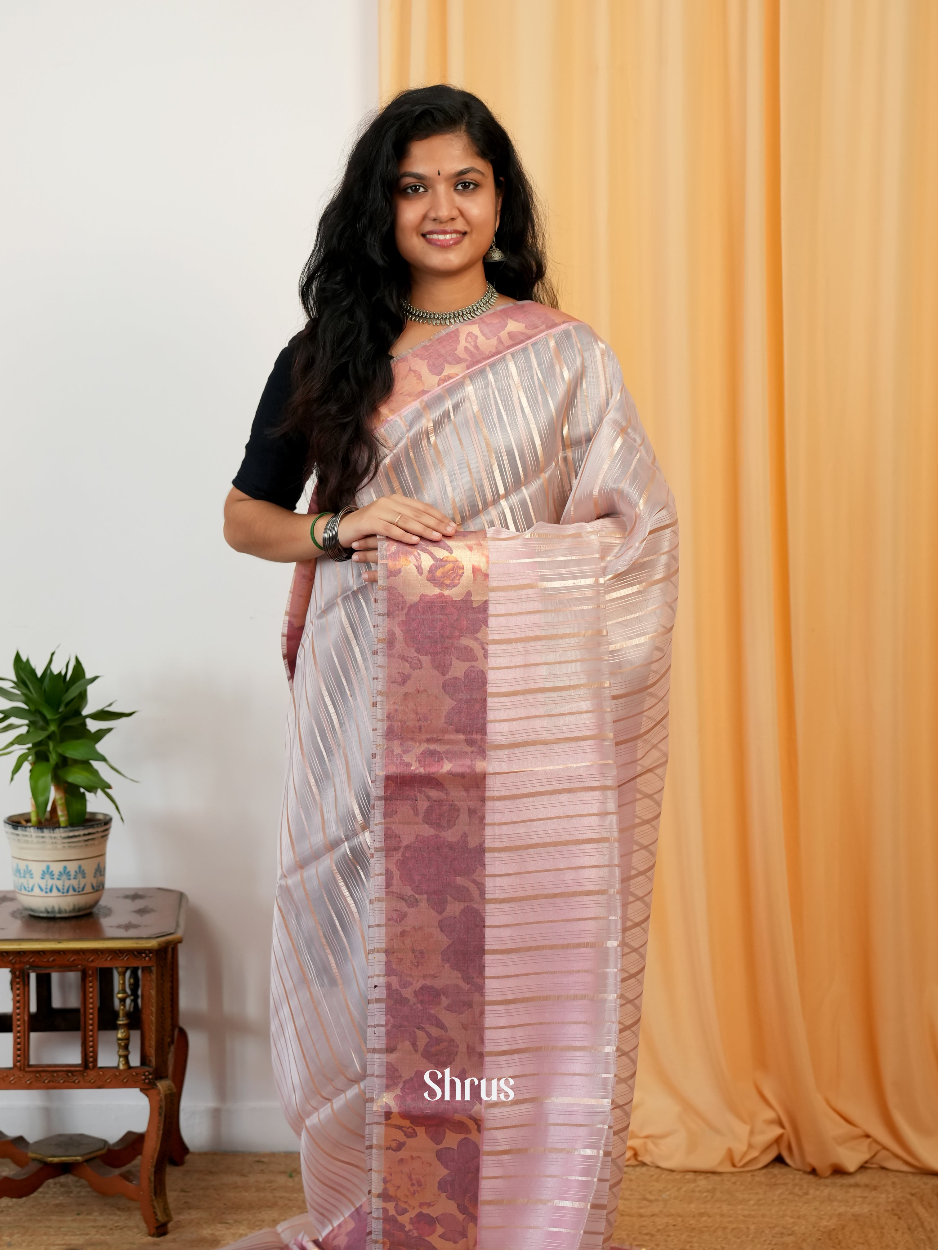 Cream - Semi Organza Saree