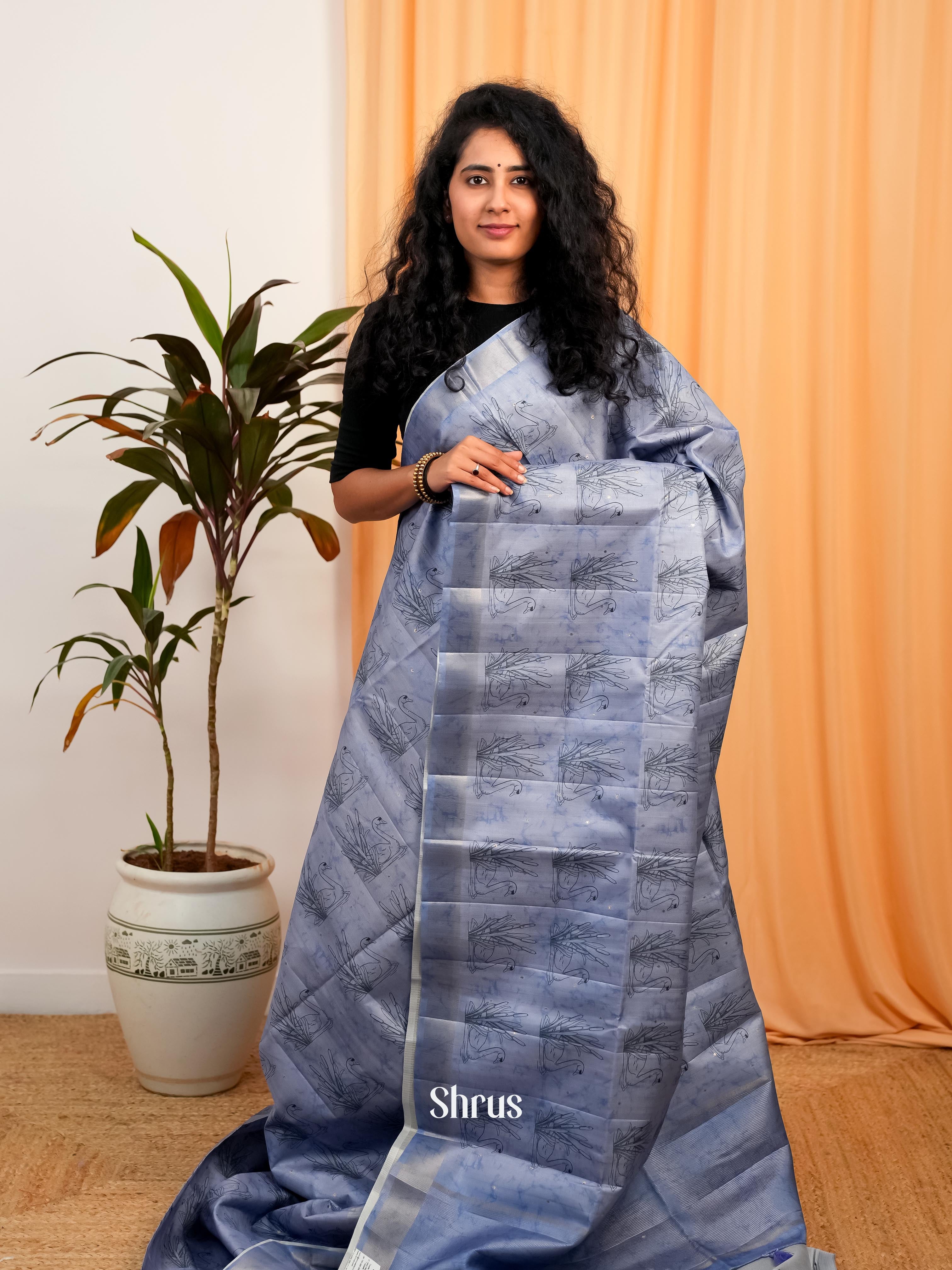 Bluish Grey - Moonga Saree