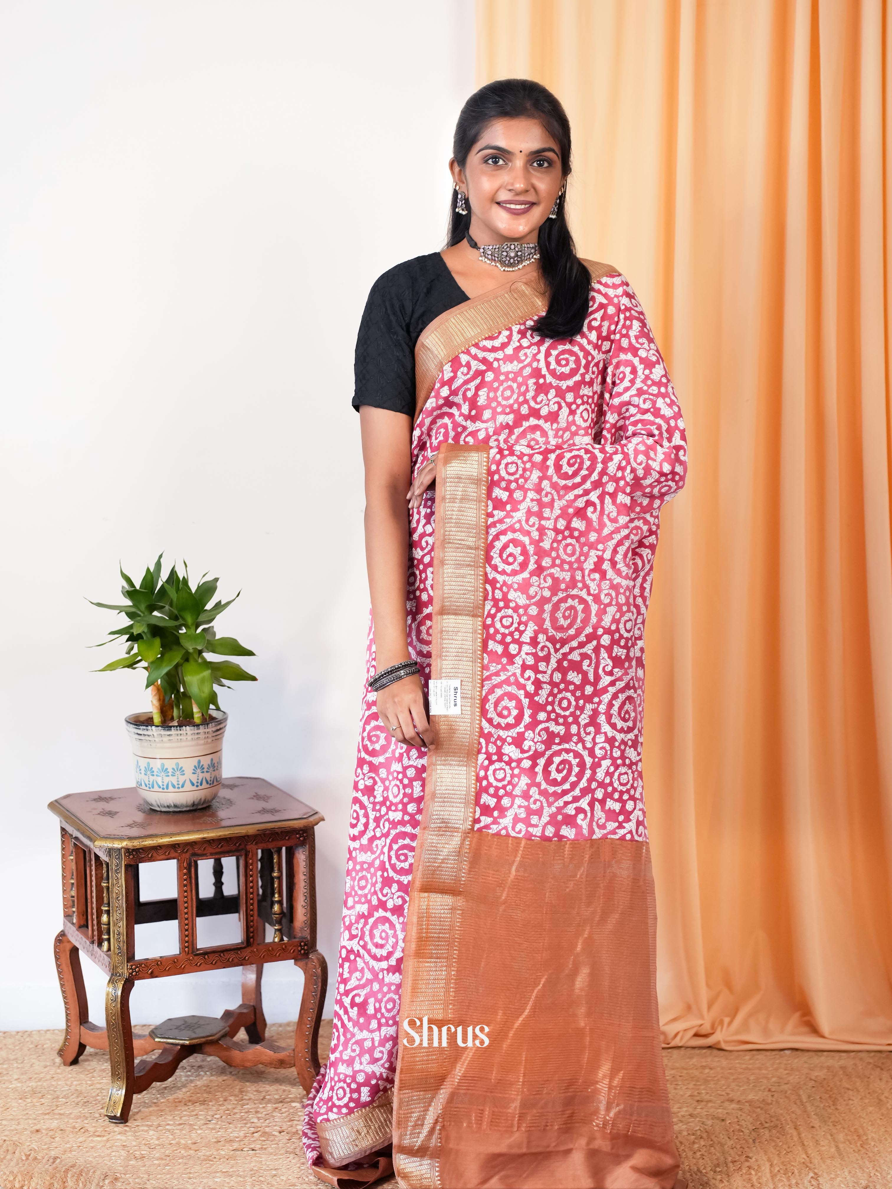 Pink & Brown - Art Modal Saree