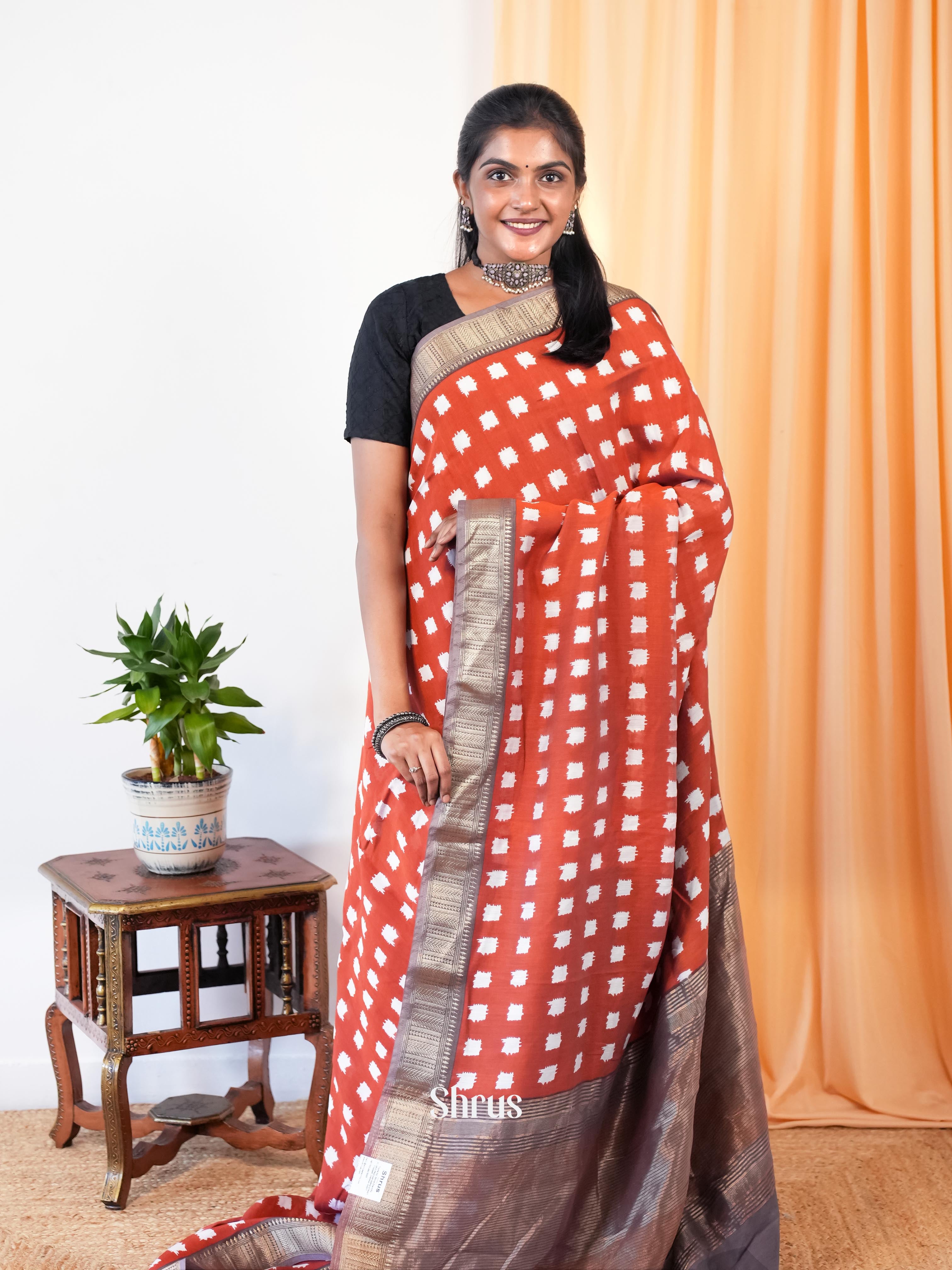 Brick & Grey - Art Modal Saree