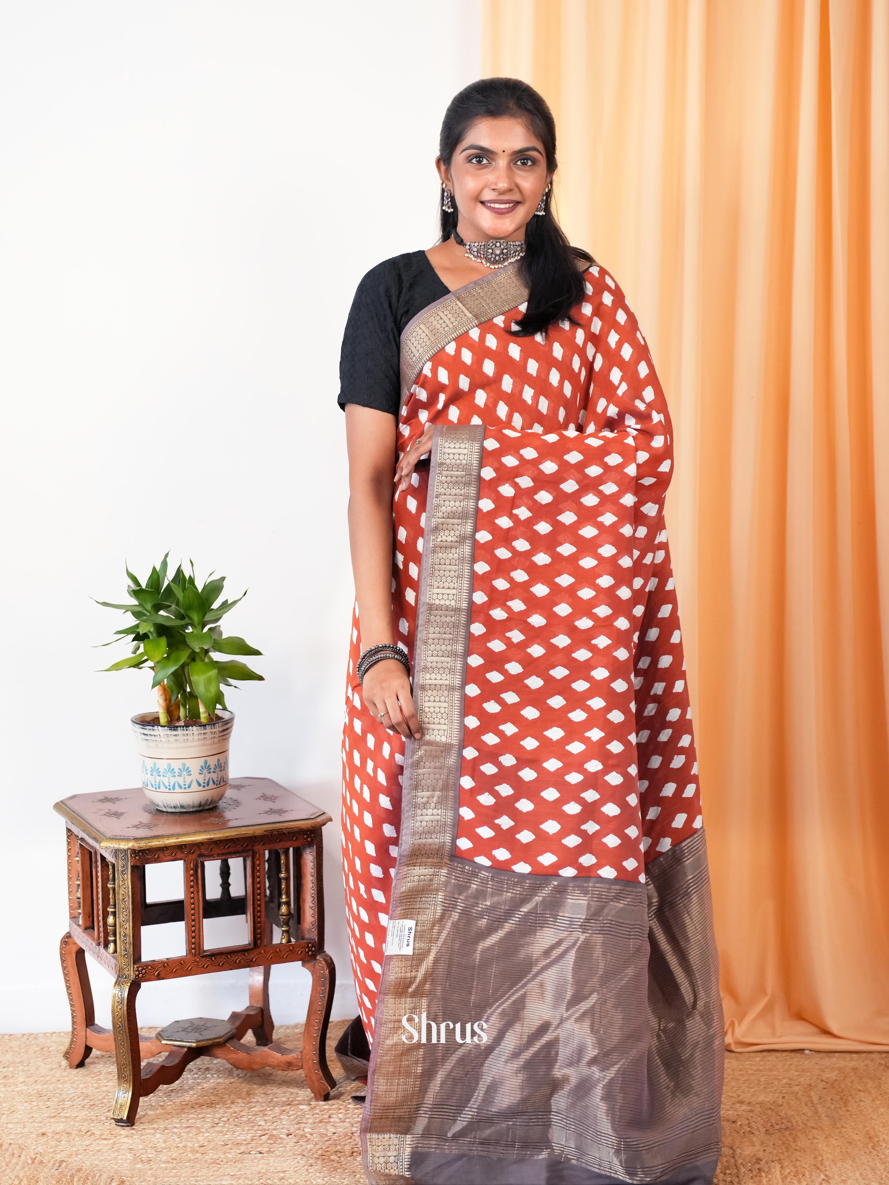 Brick & Grey - Art Modal Saree