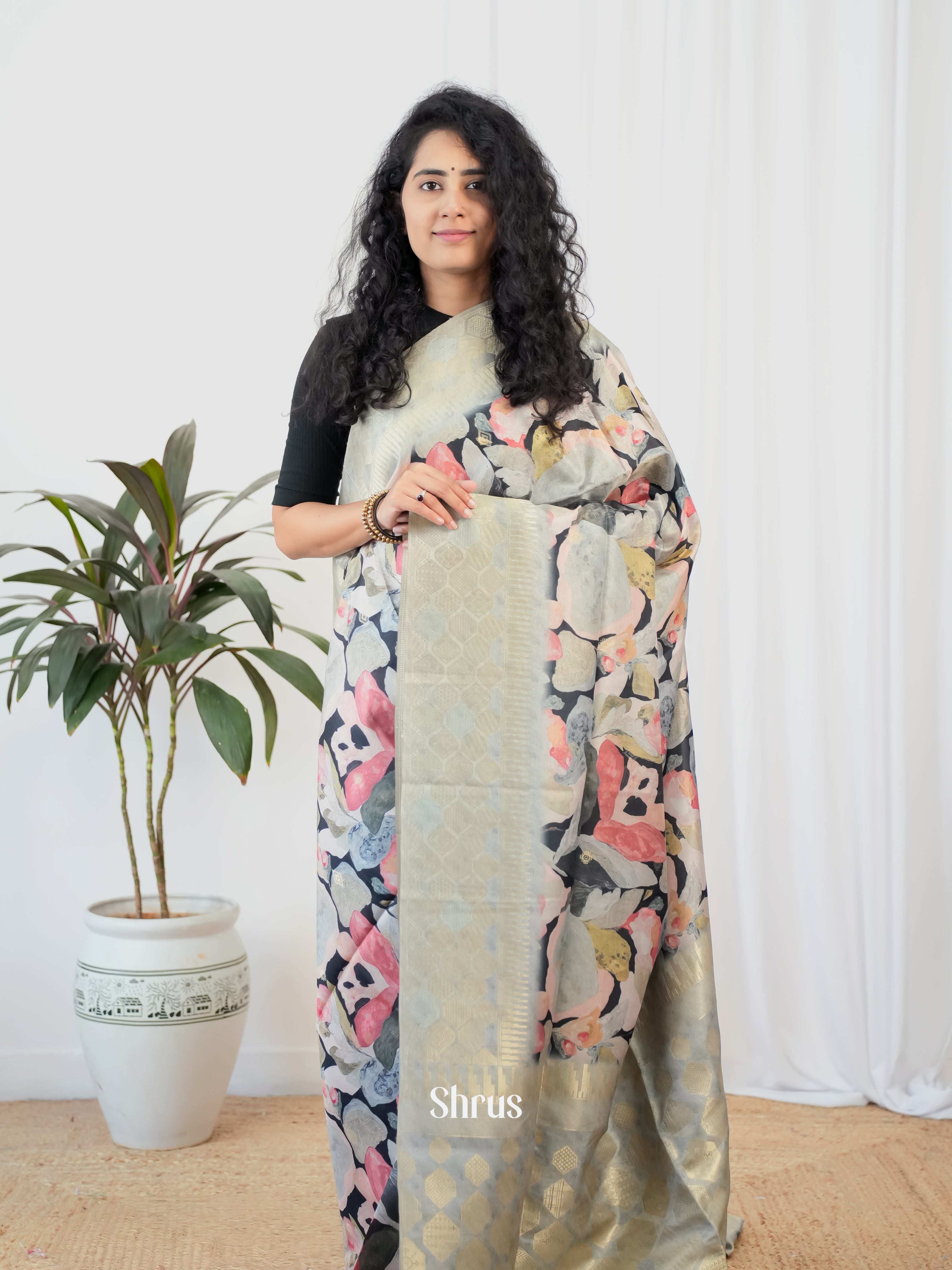 Blue &  Grey- Semi Tussar Saree