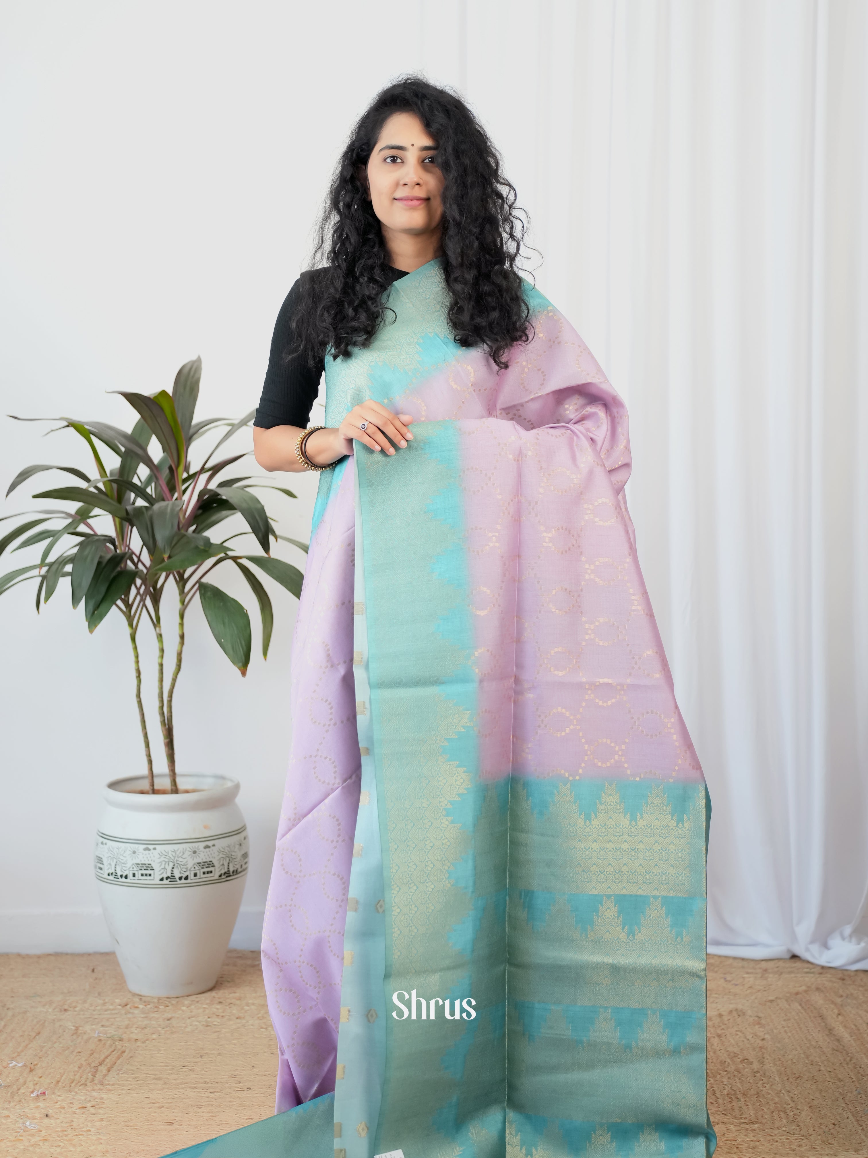 Puple & Blue - Semi Tussar Saree