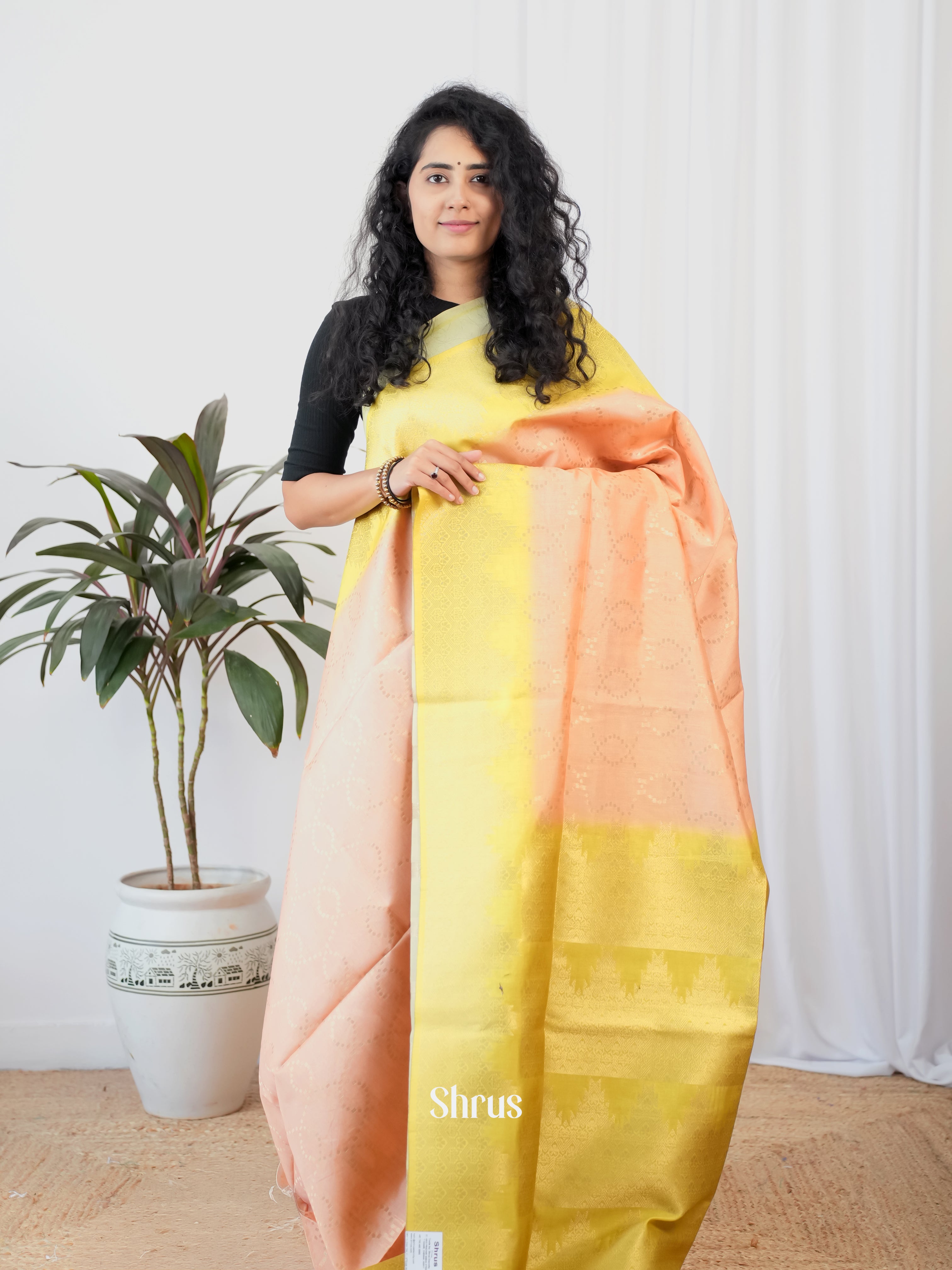 Peach & Green - Semi Tussar Saree