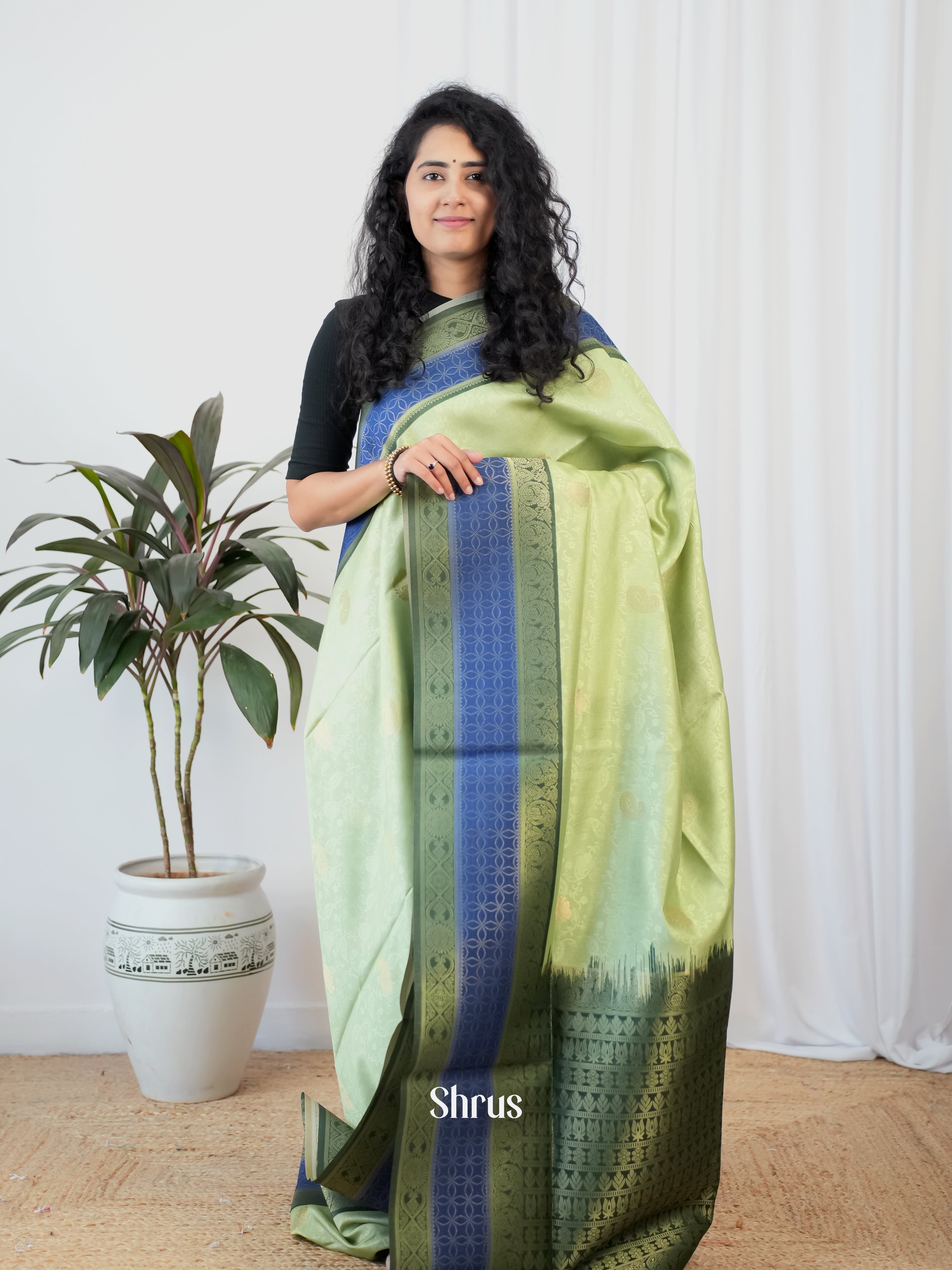 Pista Green &  Green - Semi Tussar Saree