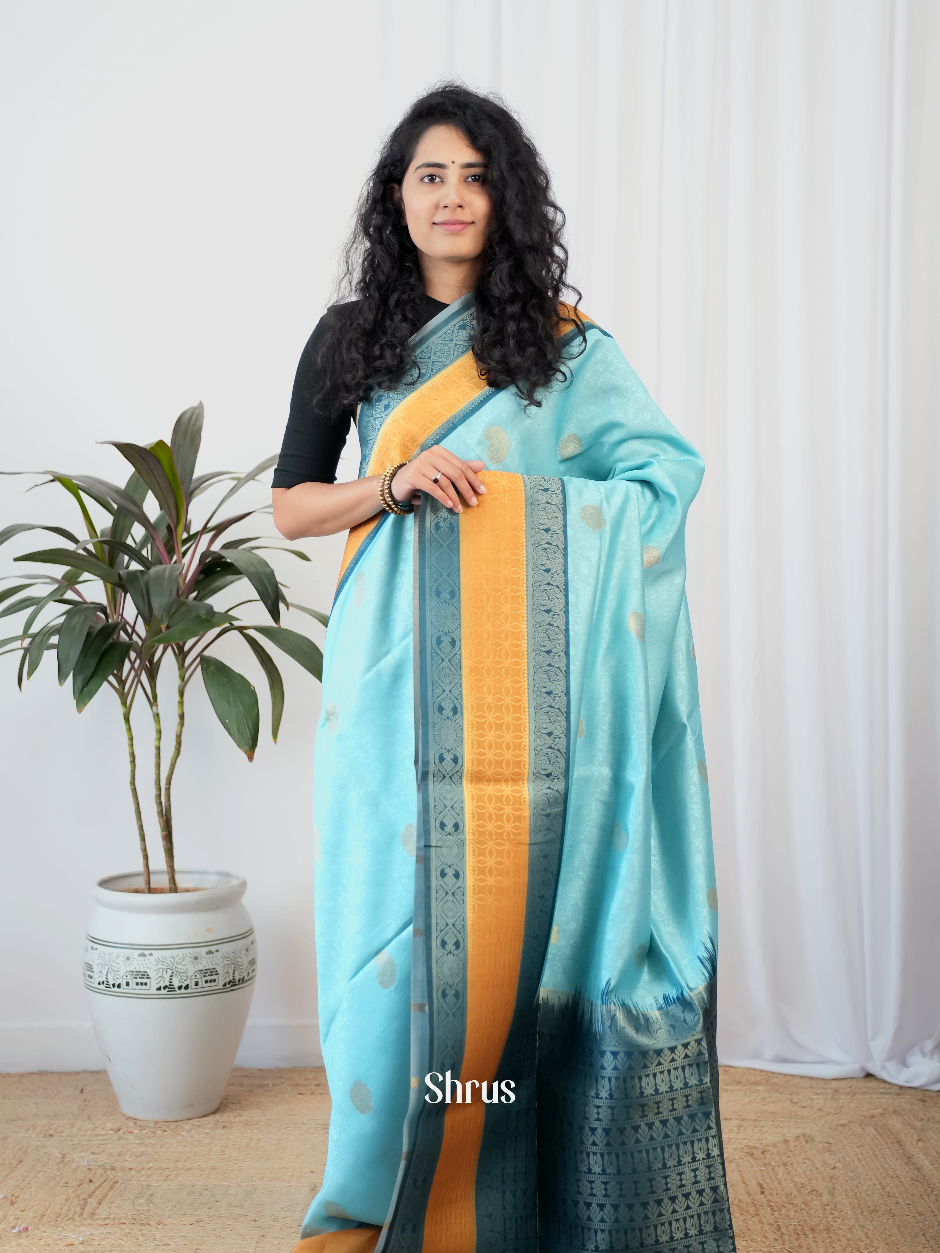 Sky Blue &  Blue - Semi Tussar Saree