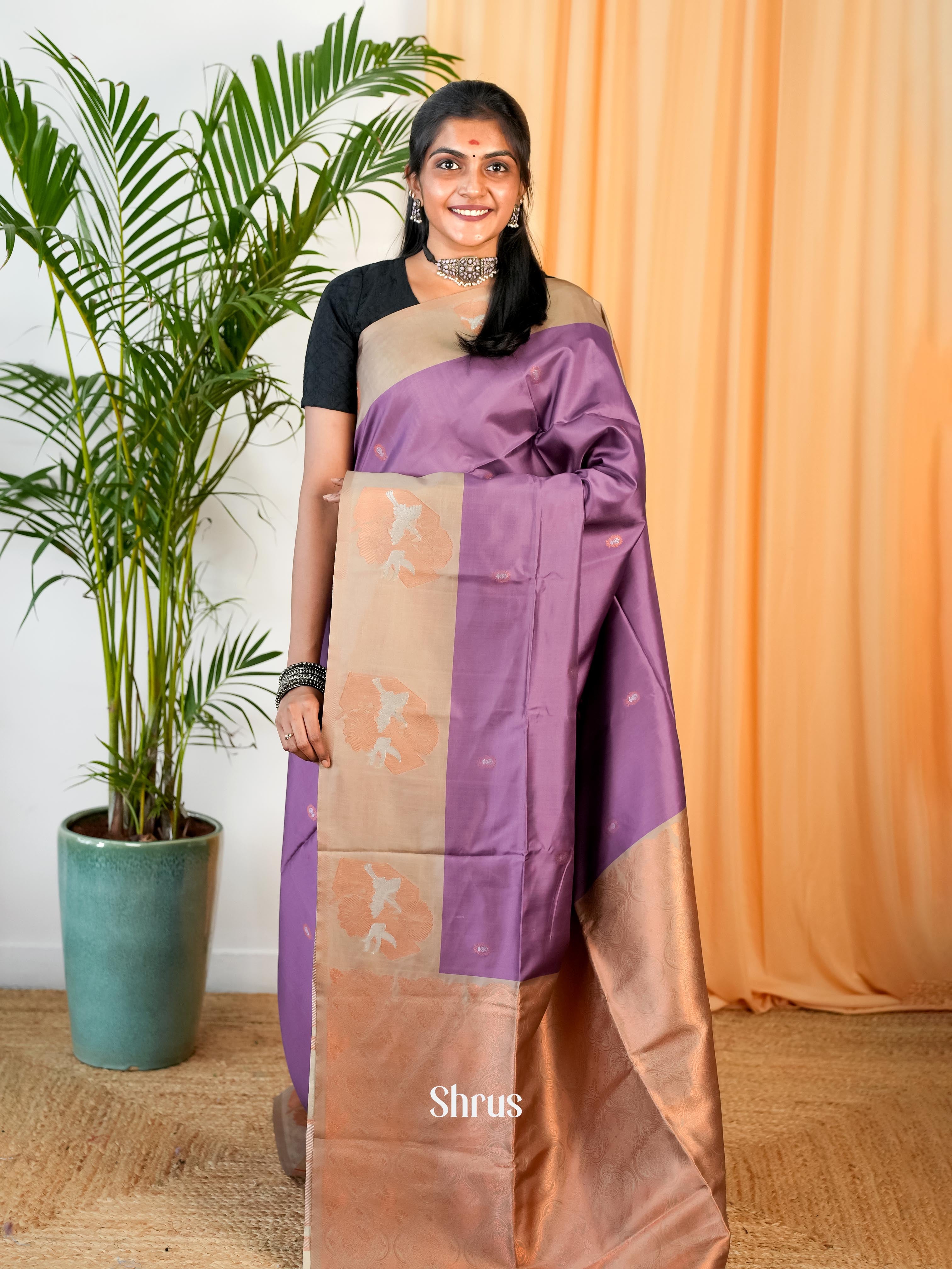 Purple & Grey- Semi Softsilk Saree