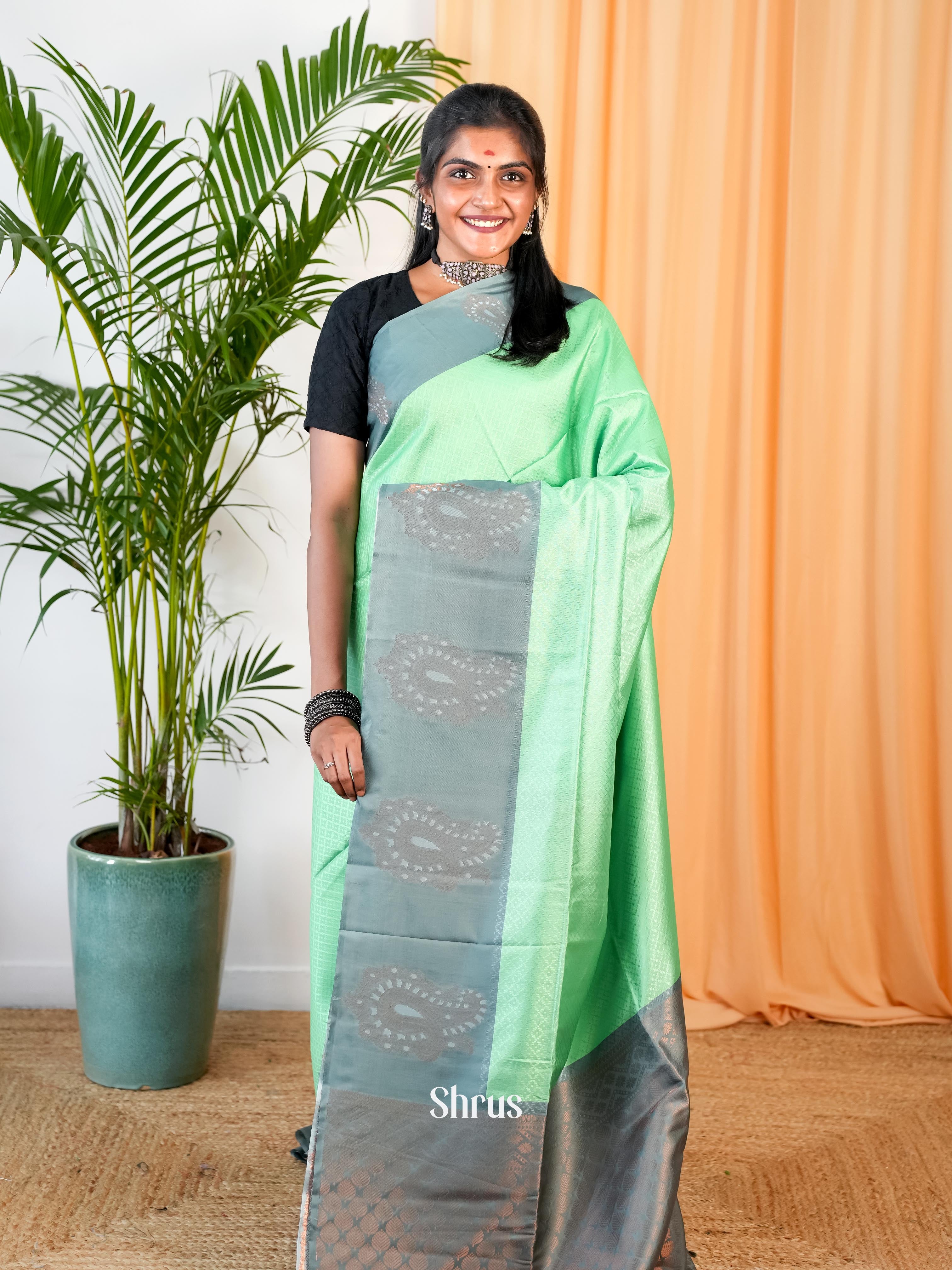 Pista Green & Grey- Semi Softsilk Saree