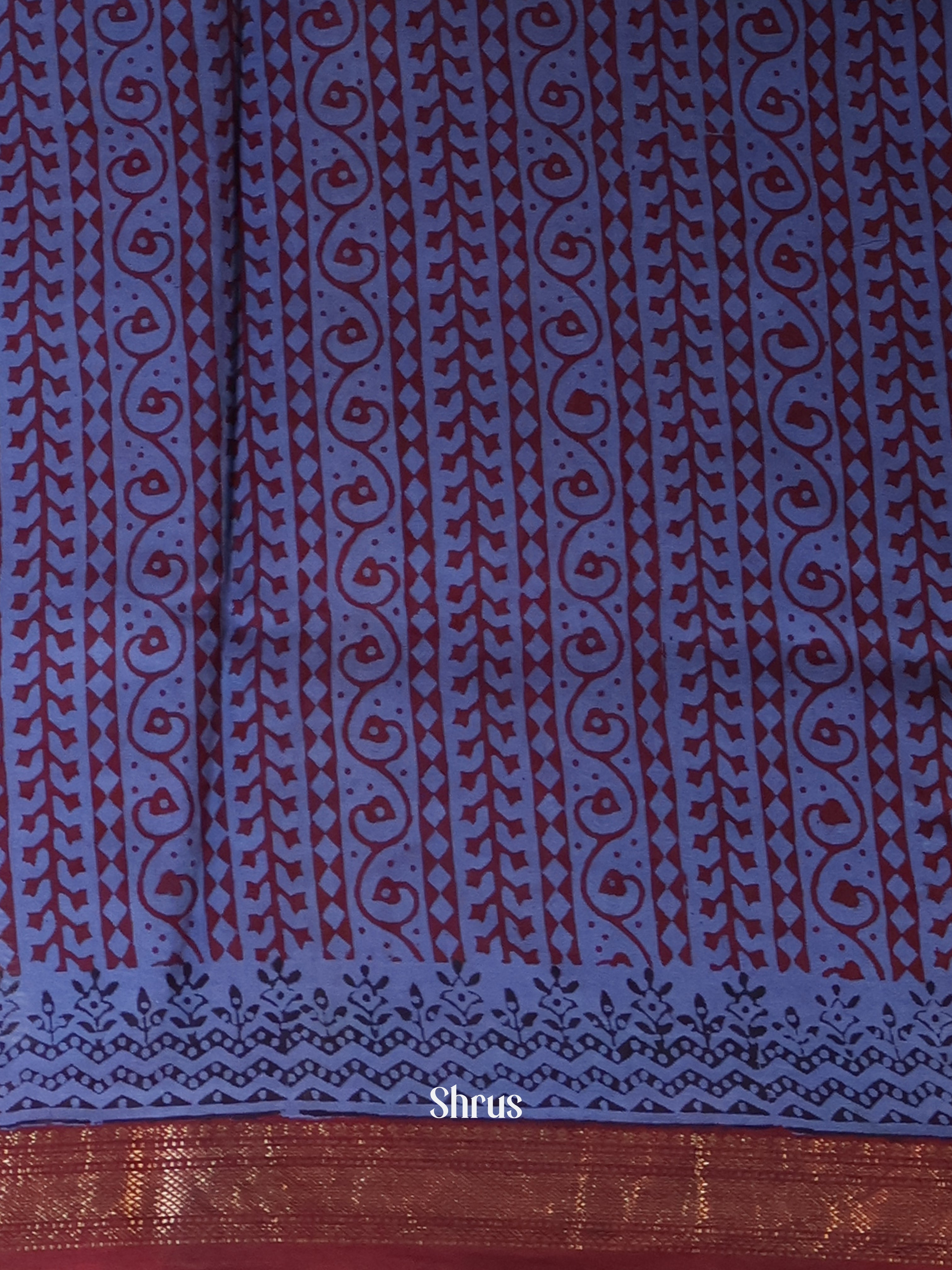 Blue & Maroon - Maheshwari silkcotton Saree