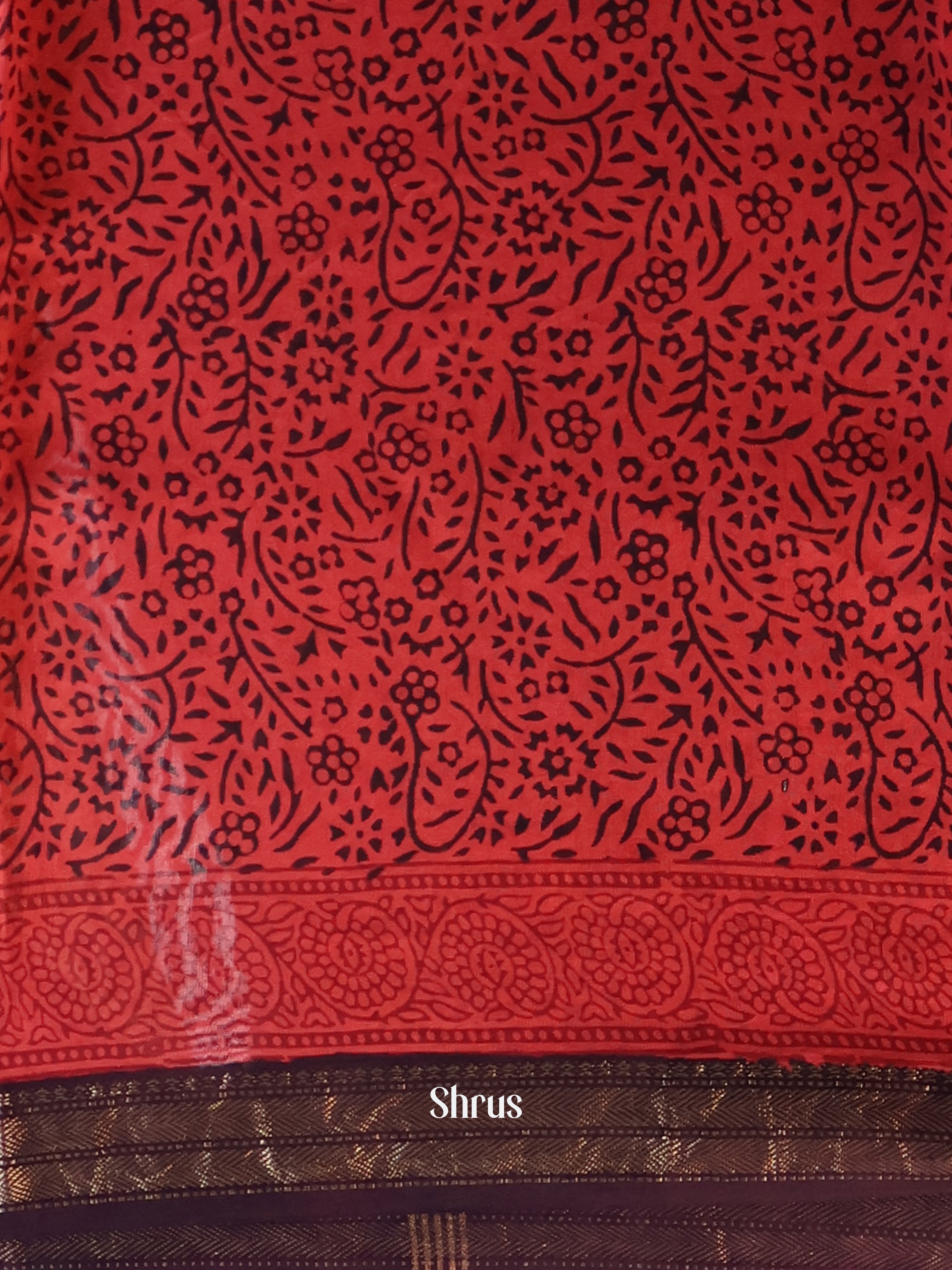 Red & Brown - Maheshwari silkcotton Saree