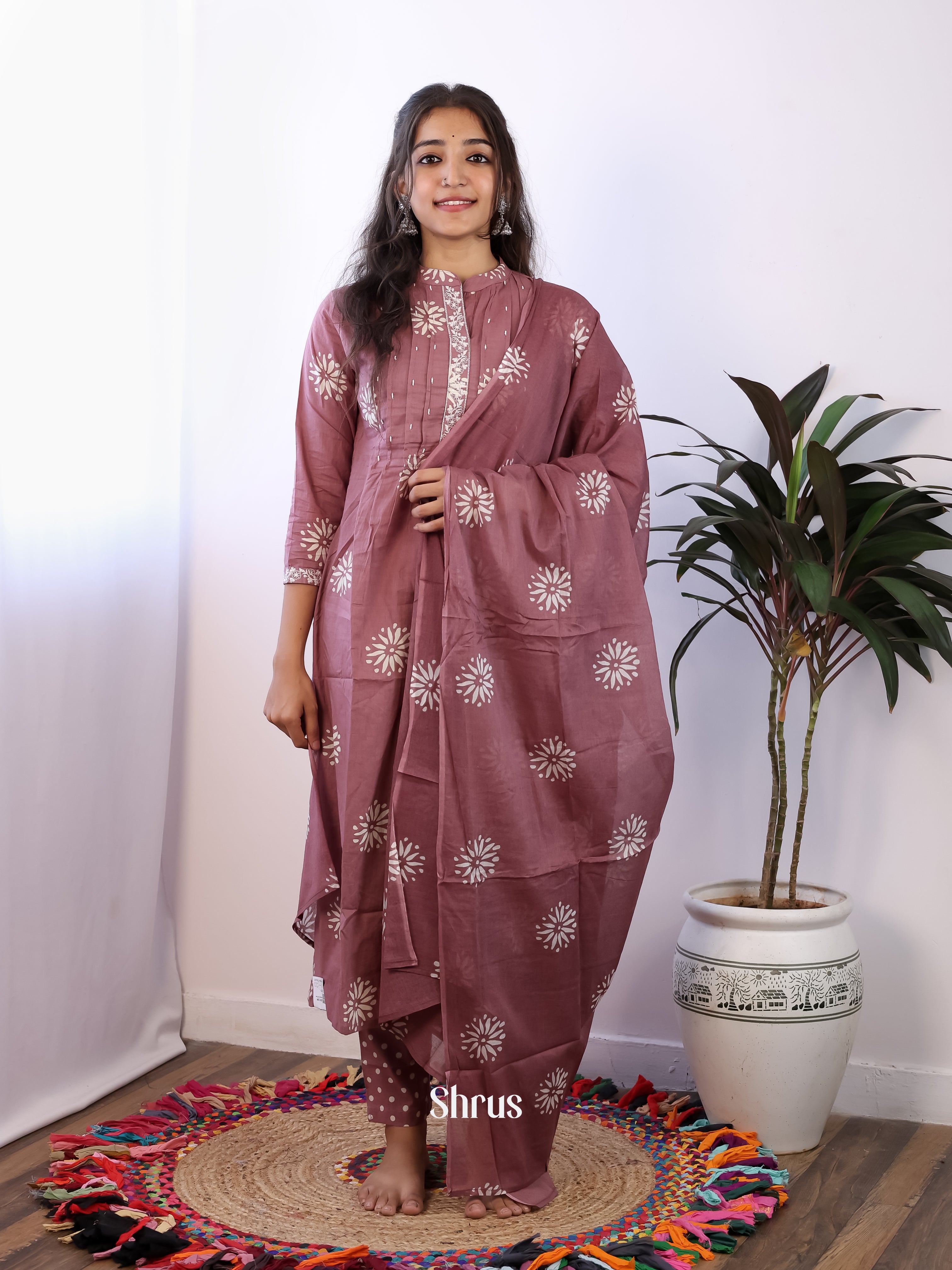 Brown -3pc bhatik print  Readymade Suits