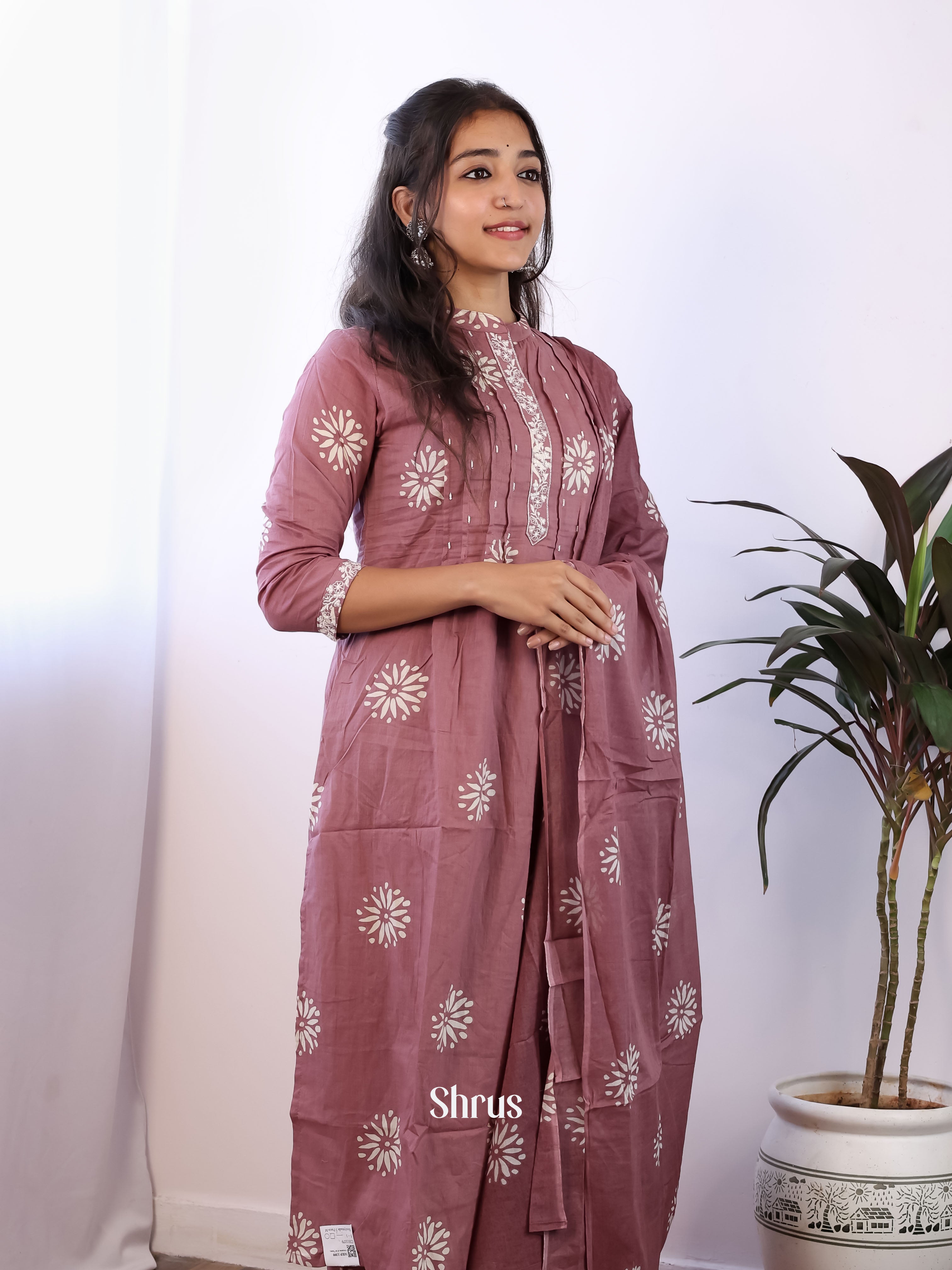 Brown -3pc bhatik print  Readymade Suits