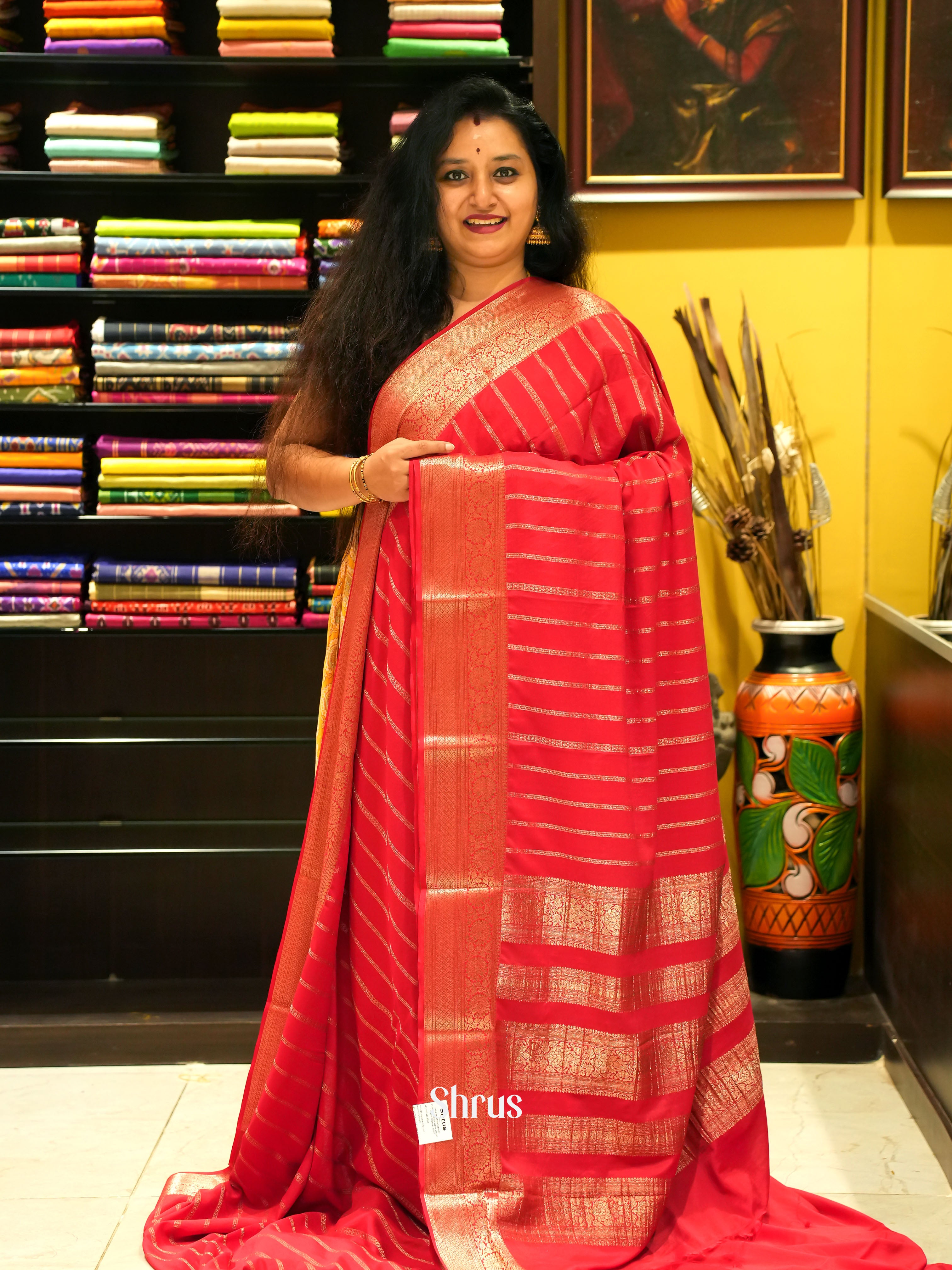 Red - Mysoresilk-halfpure Saree