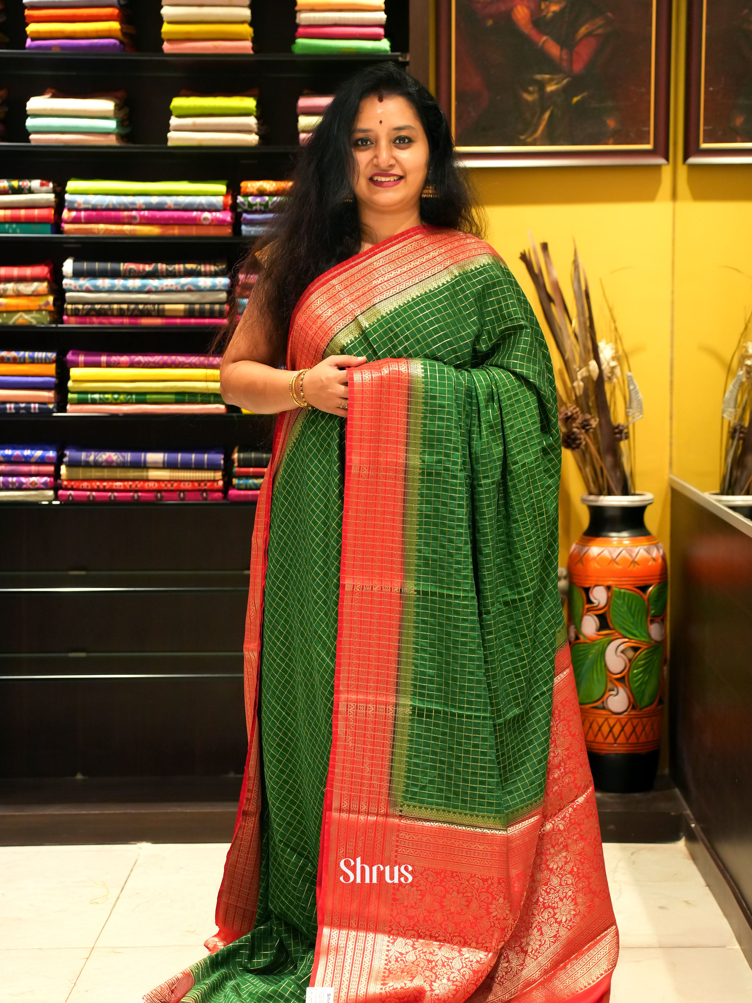 Green & Red - Mysoresilk-halfpure Saree - Shop on Shrus.com