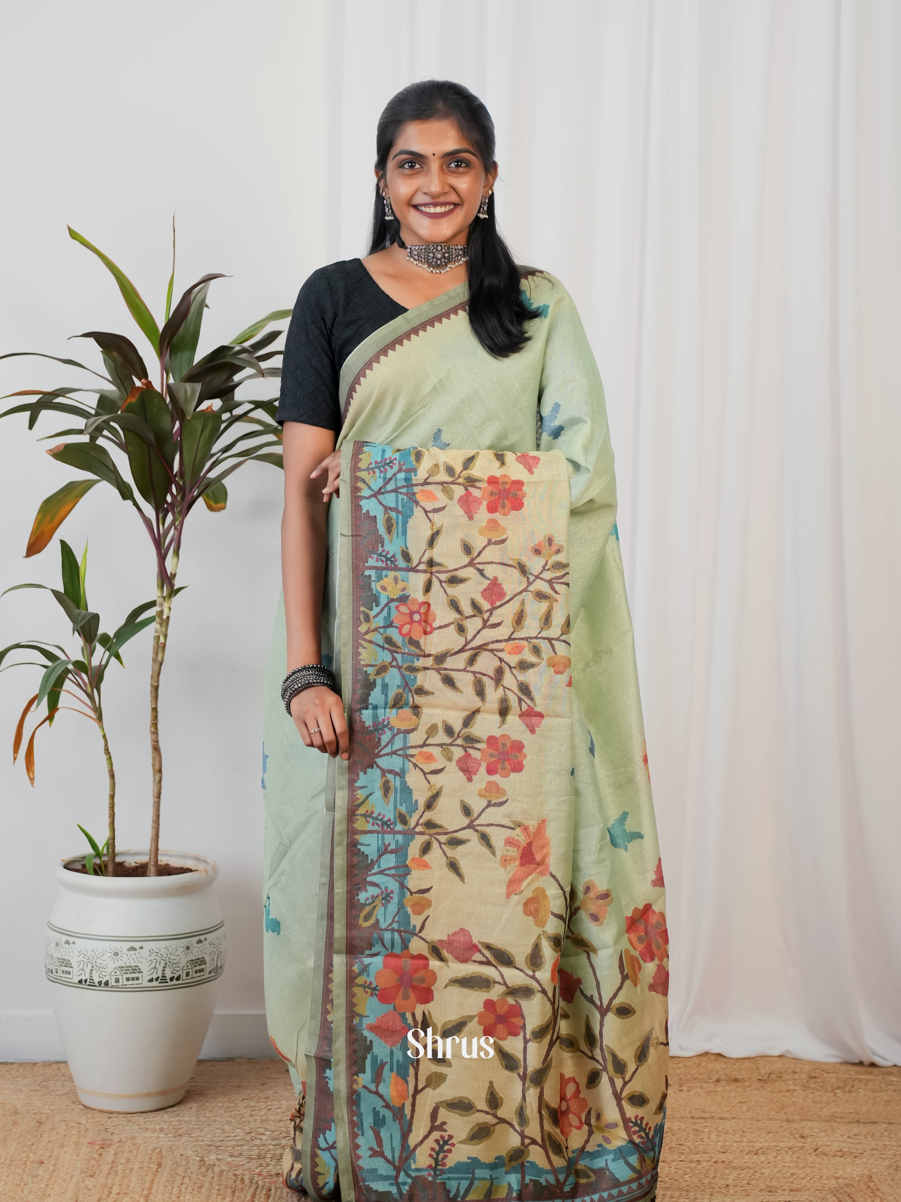 Green - Semi Crepe Saree