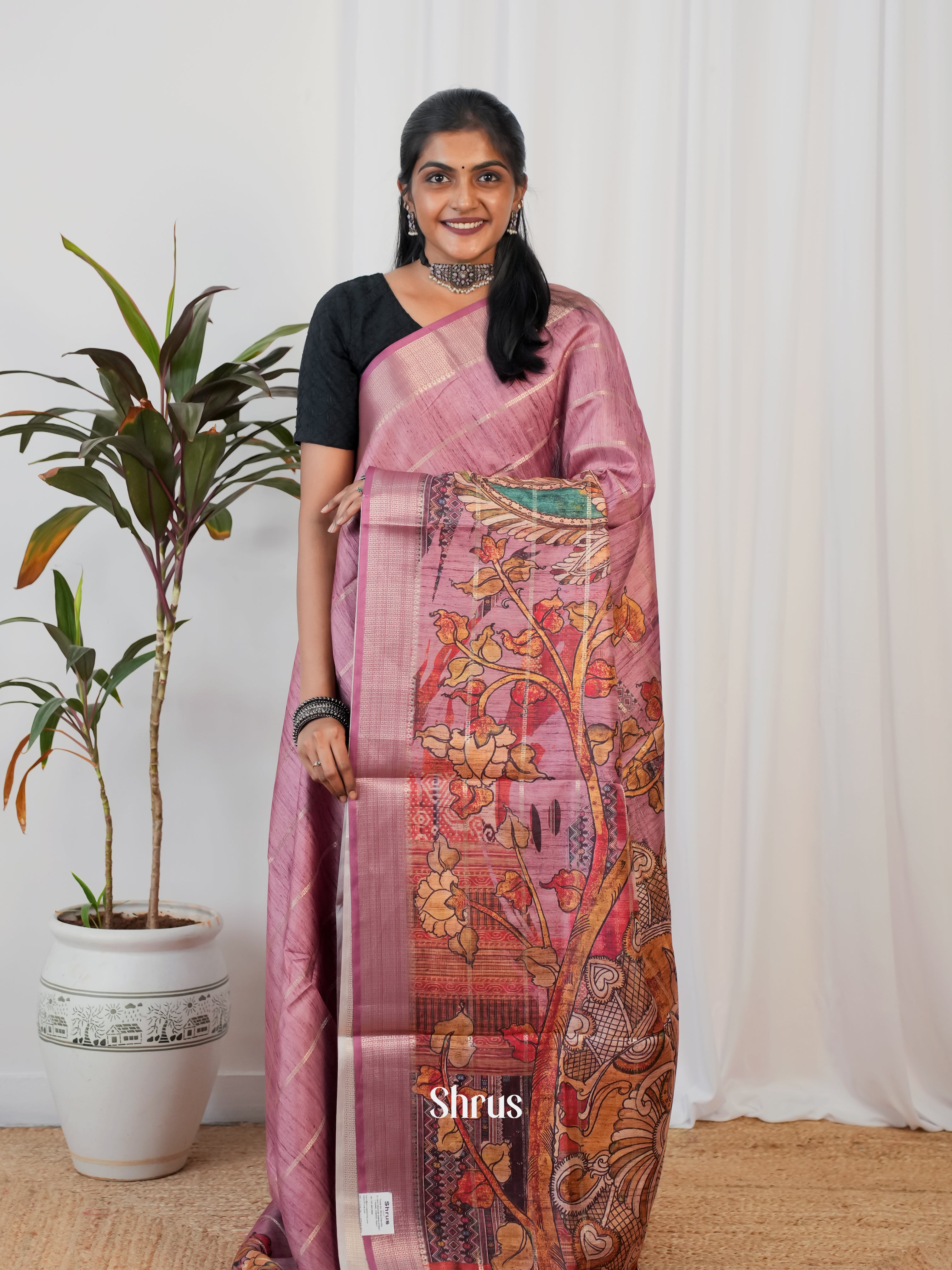 pink - Semi Crepe Saree