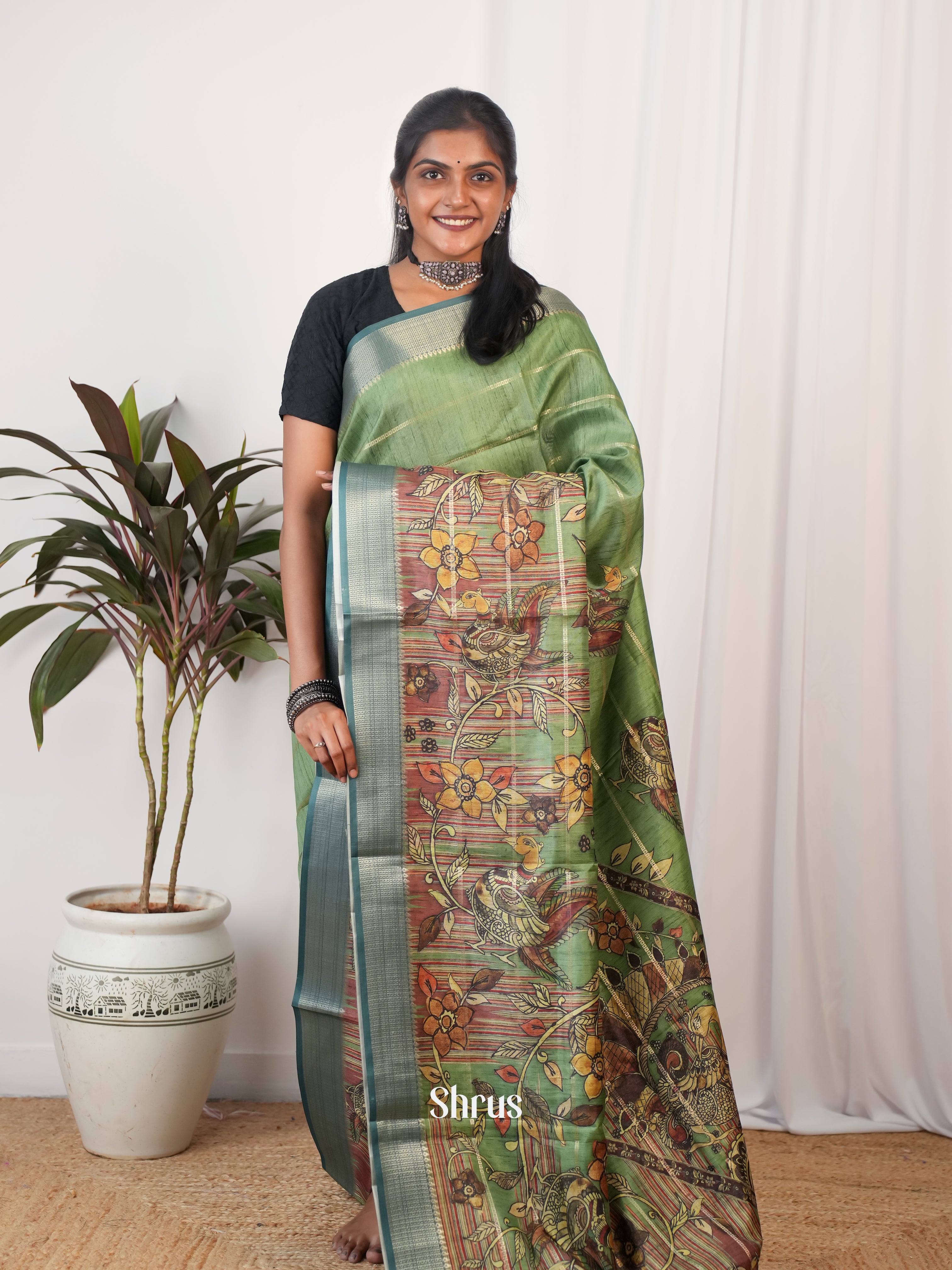 Green - Semi Crepe saree