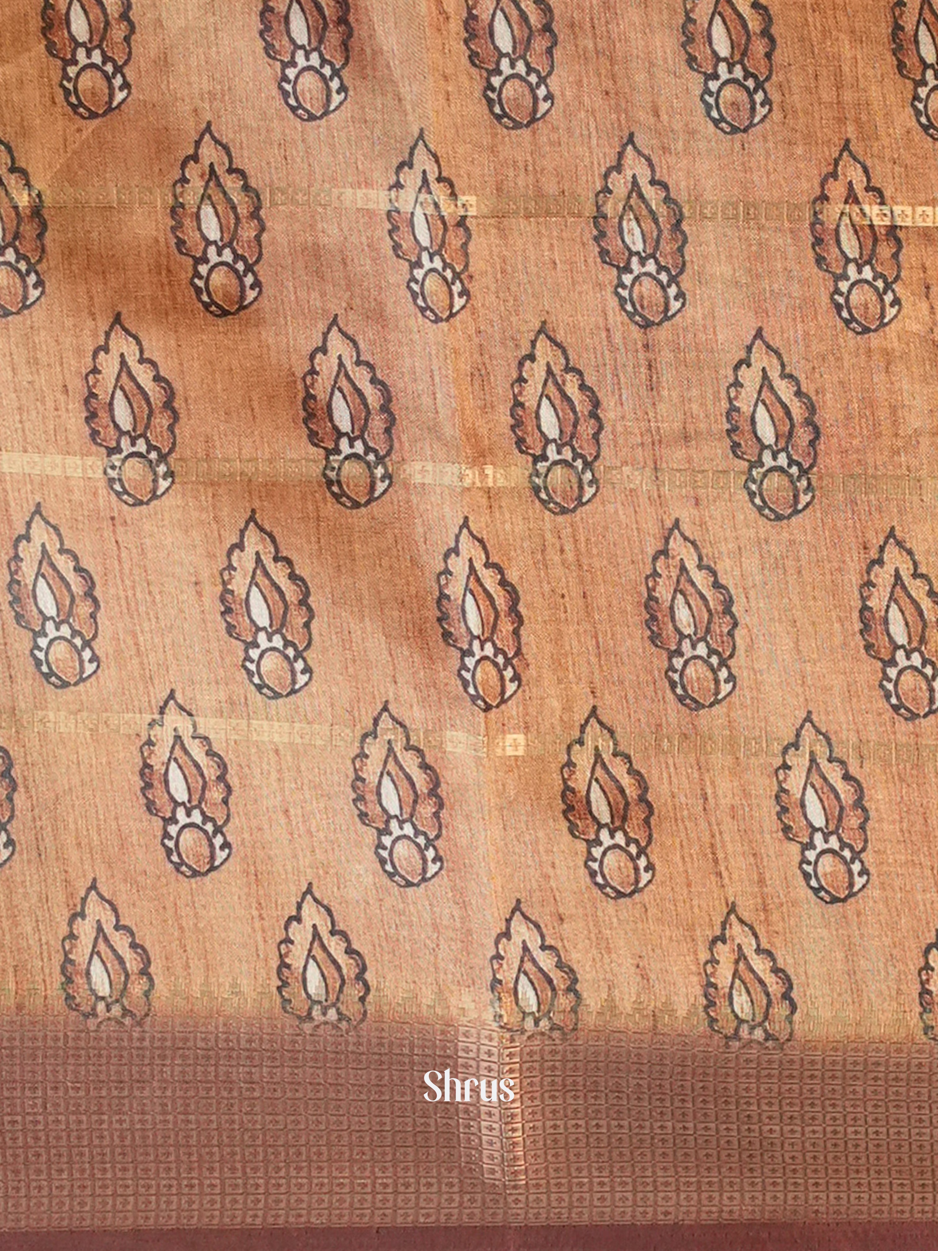 Brown - Semi Crepe Saree