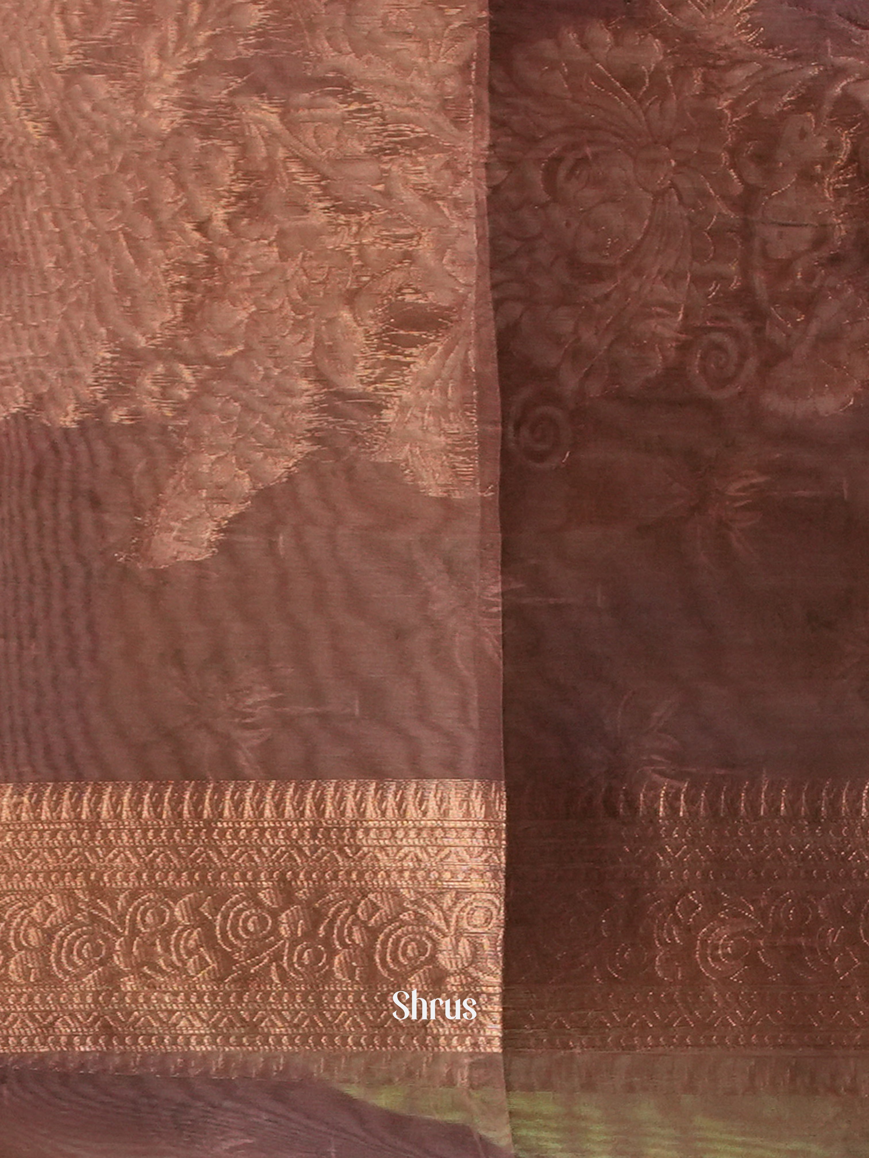 Cream & Brown - Semi Jute Saree