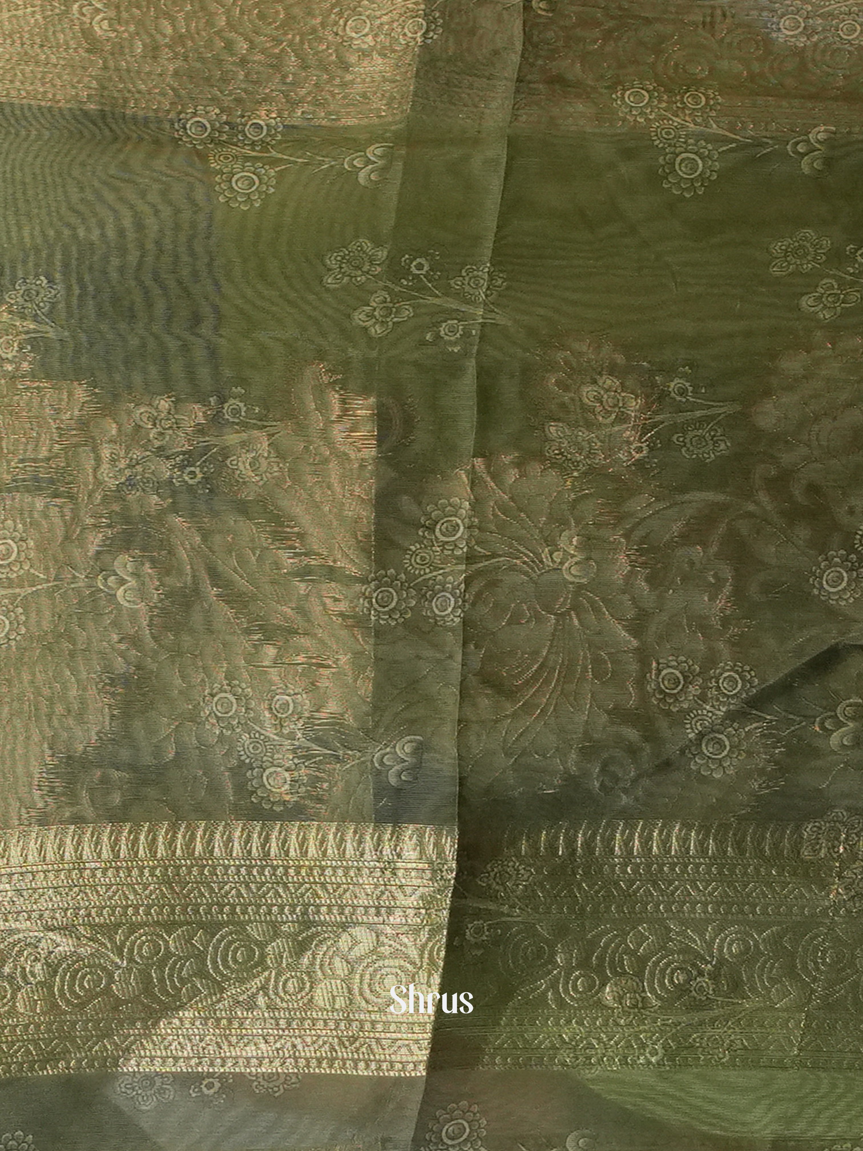 Grey & Green - Semi Jute Saree