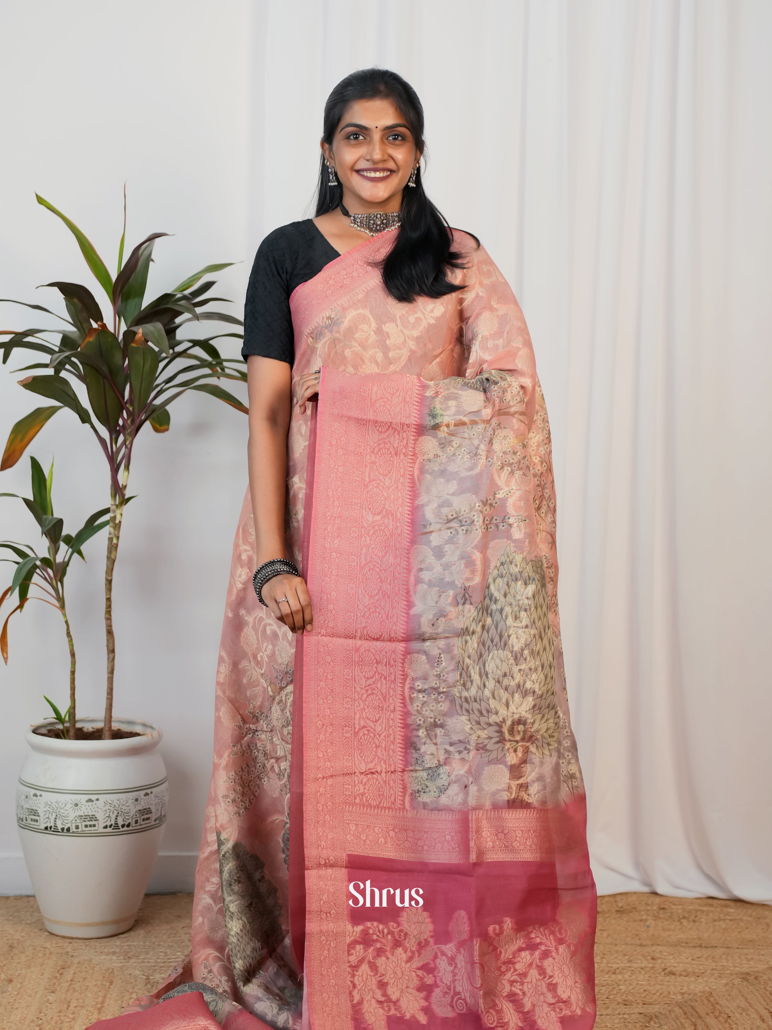 Pink - Semi Jute Saree