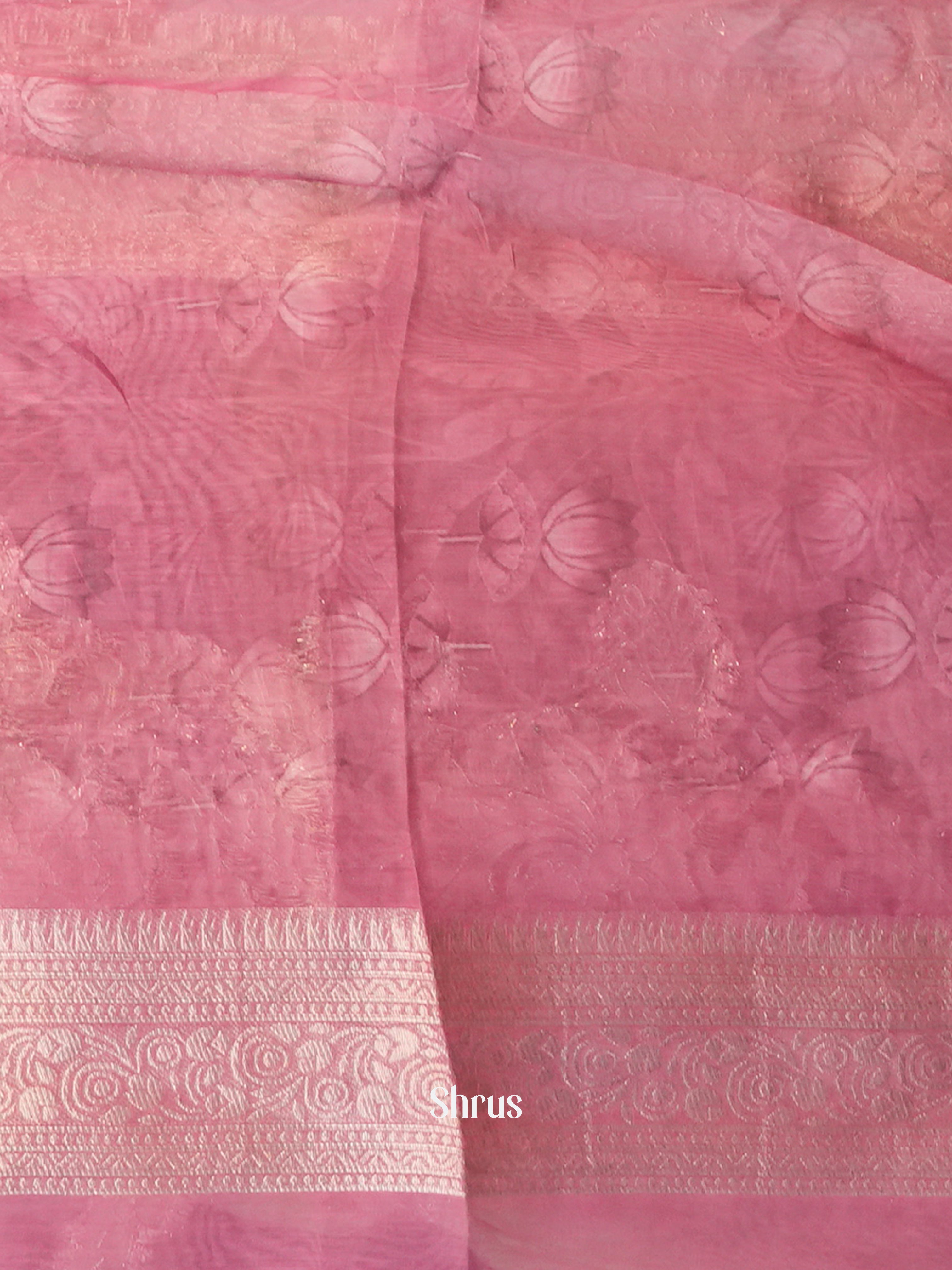 Grey& Pink- Semi Jute Saree