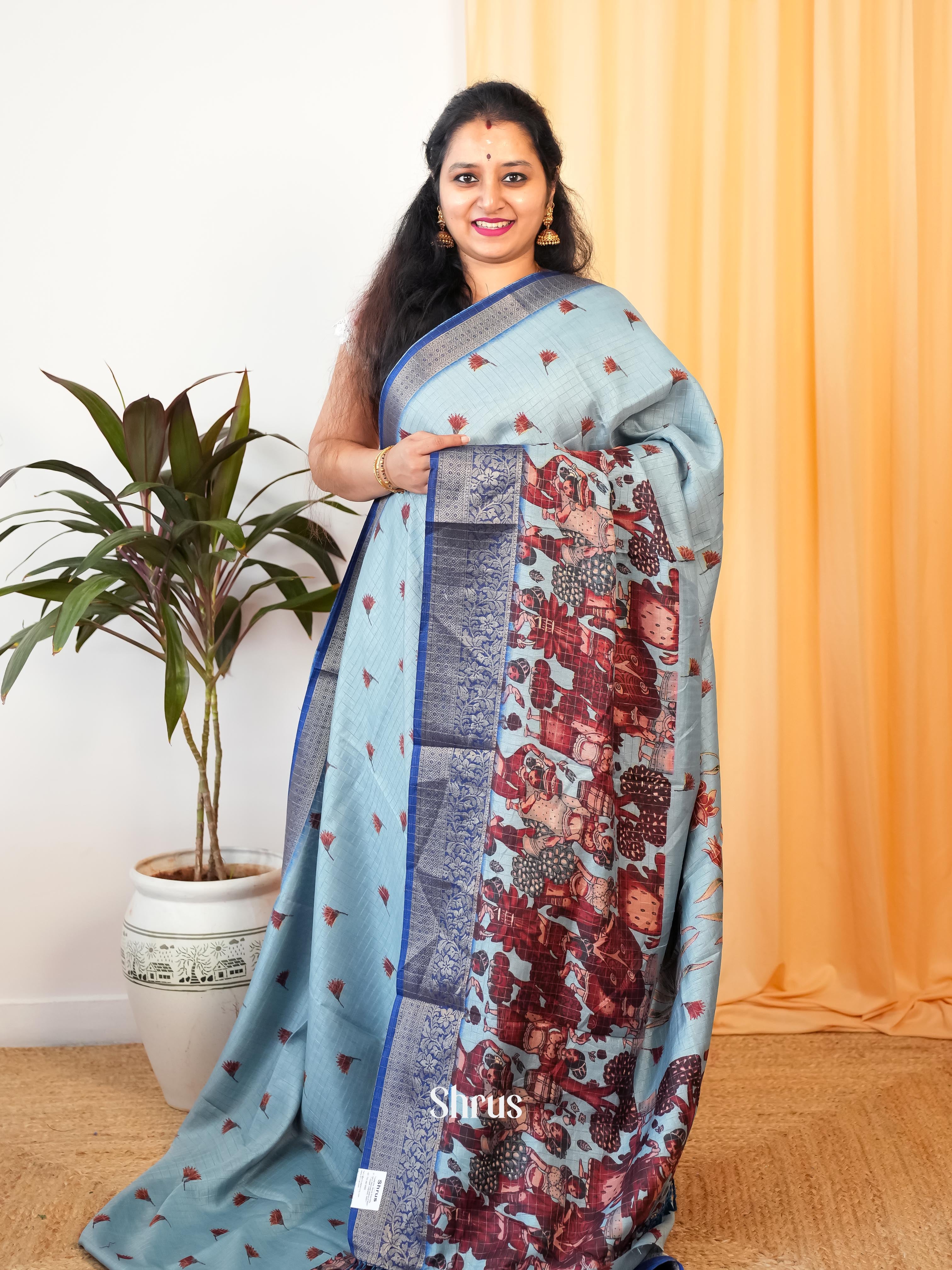 Blue - Semi Jute Saree