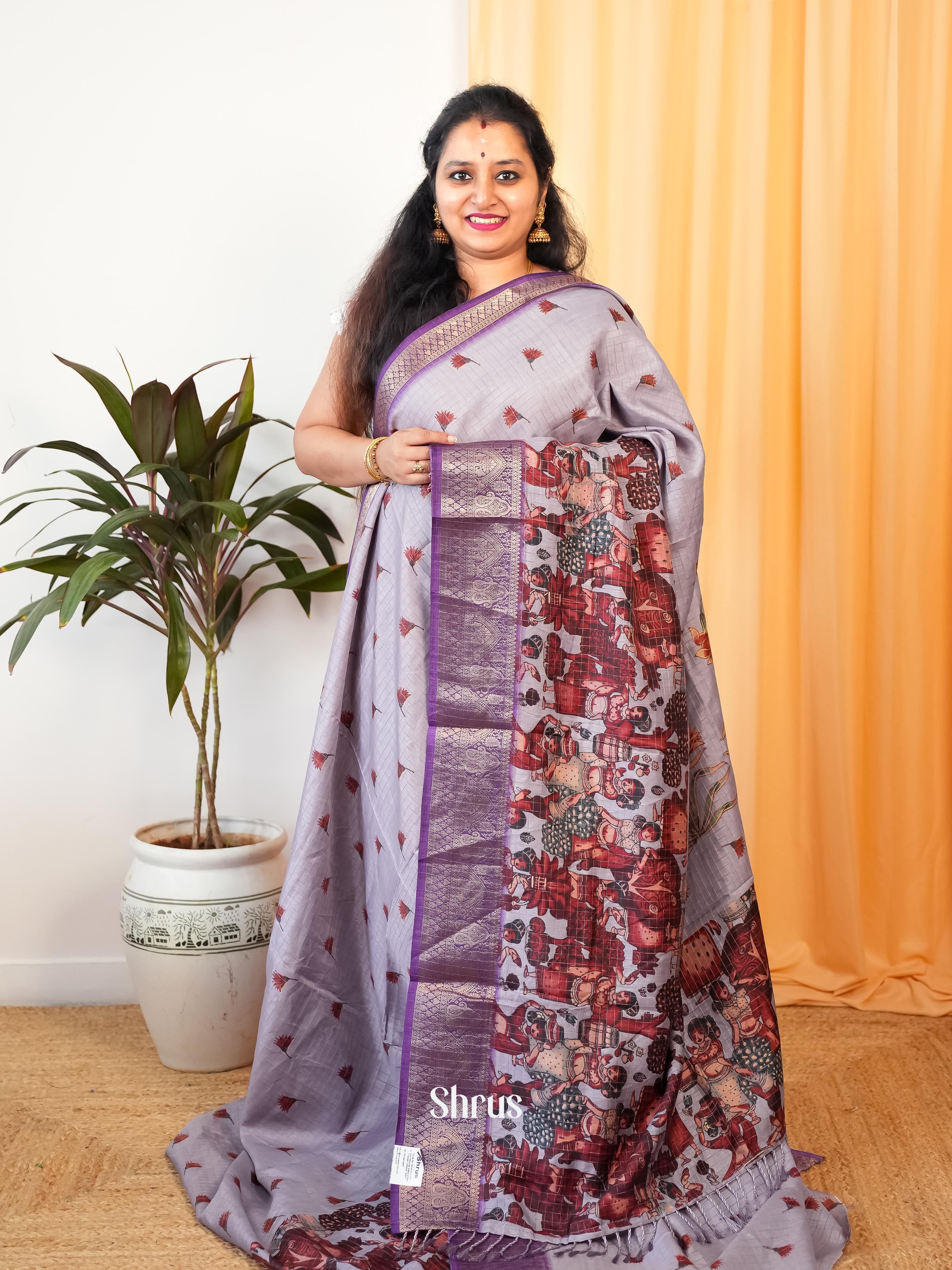 Lavender & Purple - Semi Jute Saree