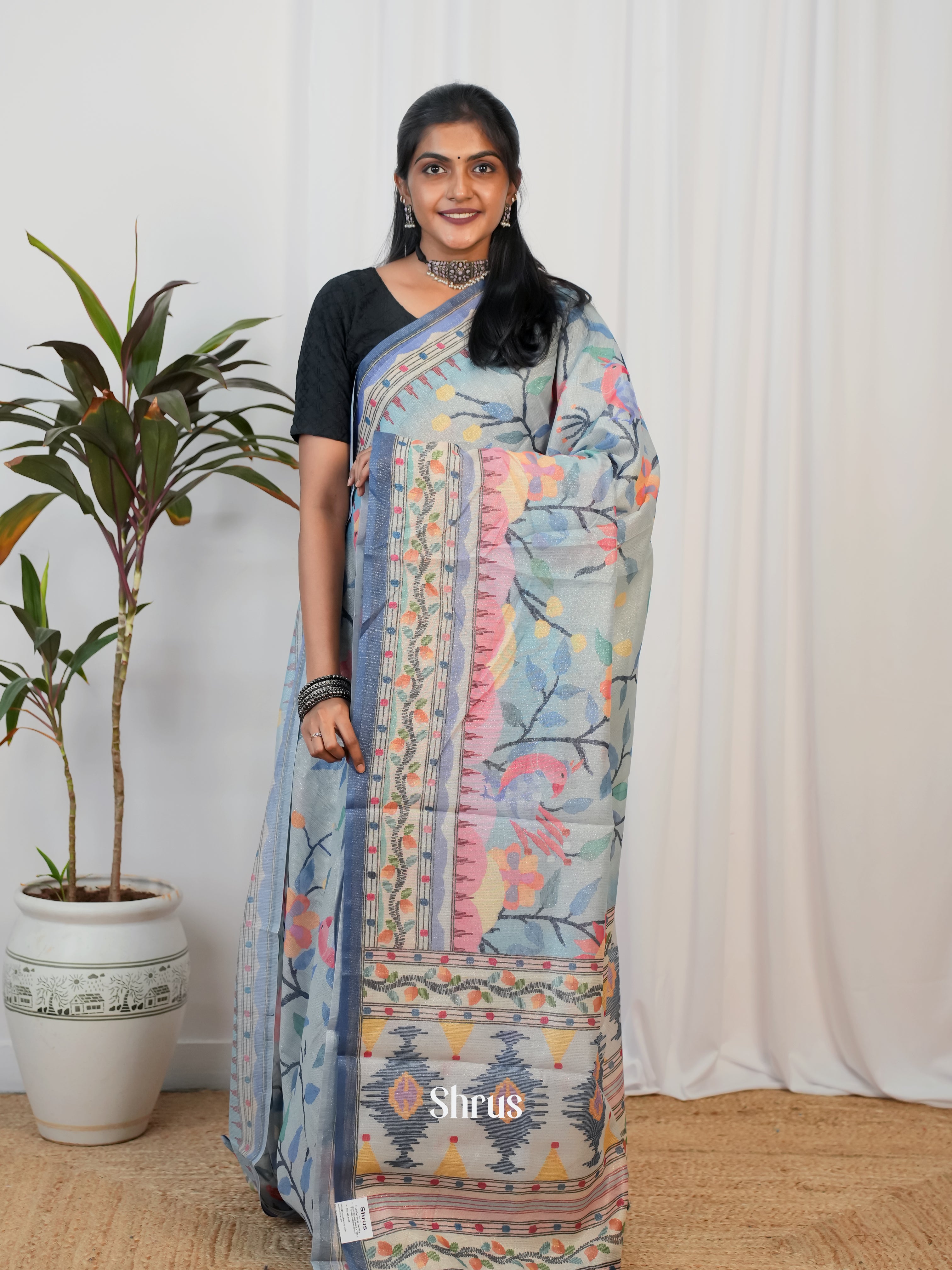 Blue- Semi Jute Saree