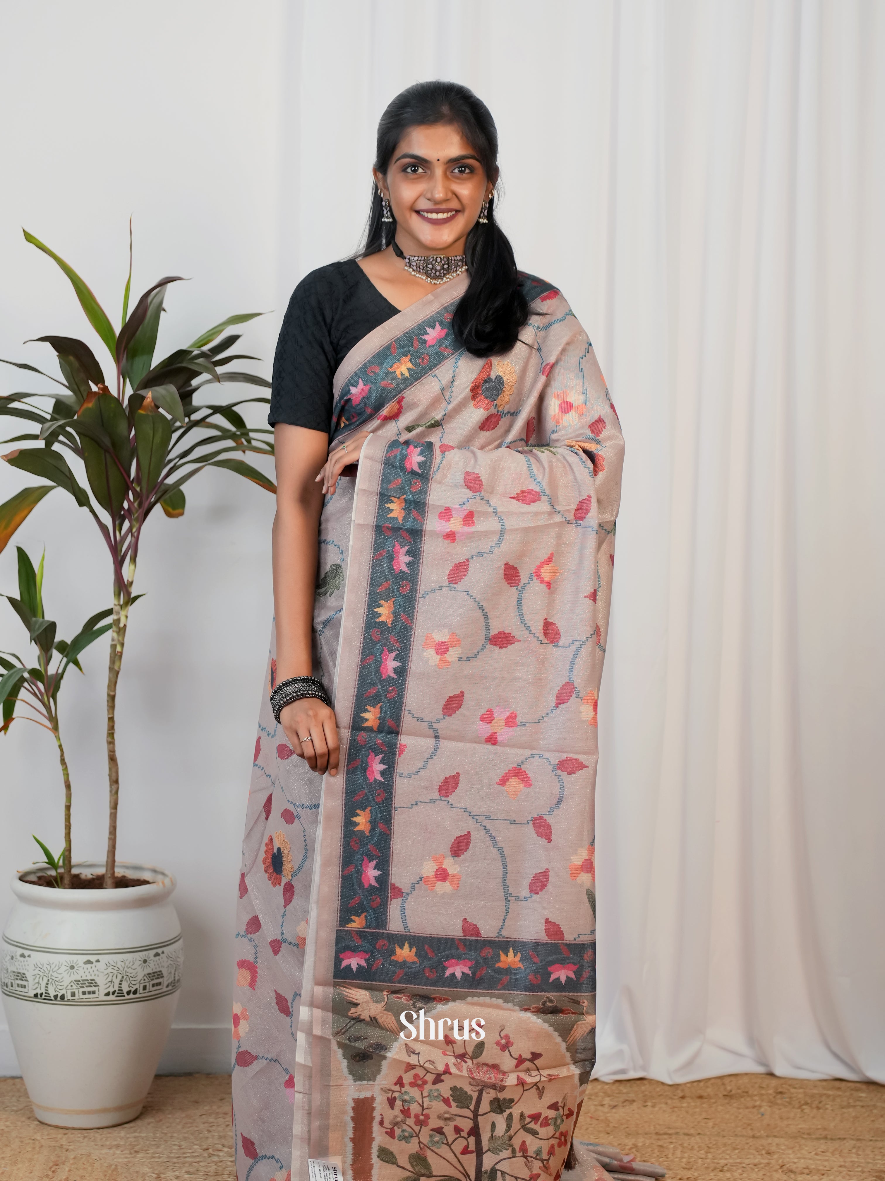 Grey - Semi Jute Saree