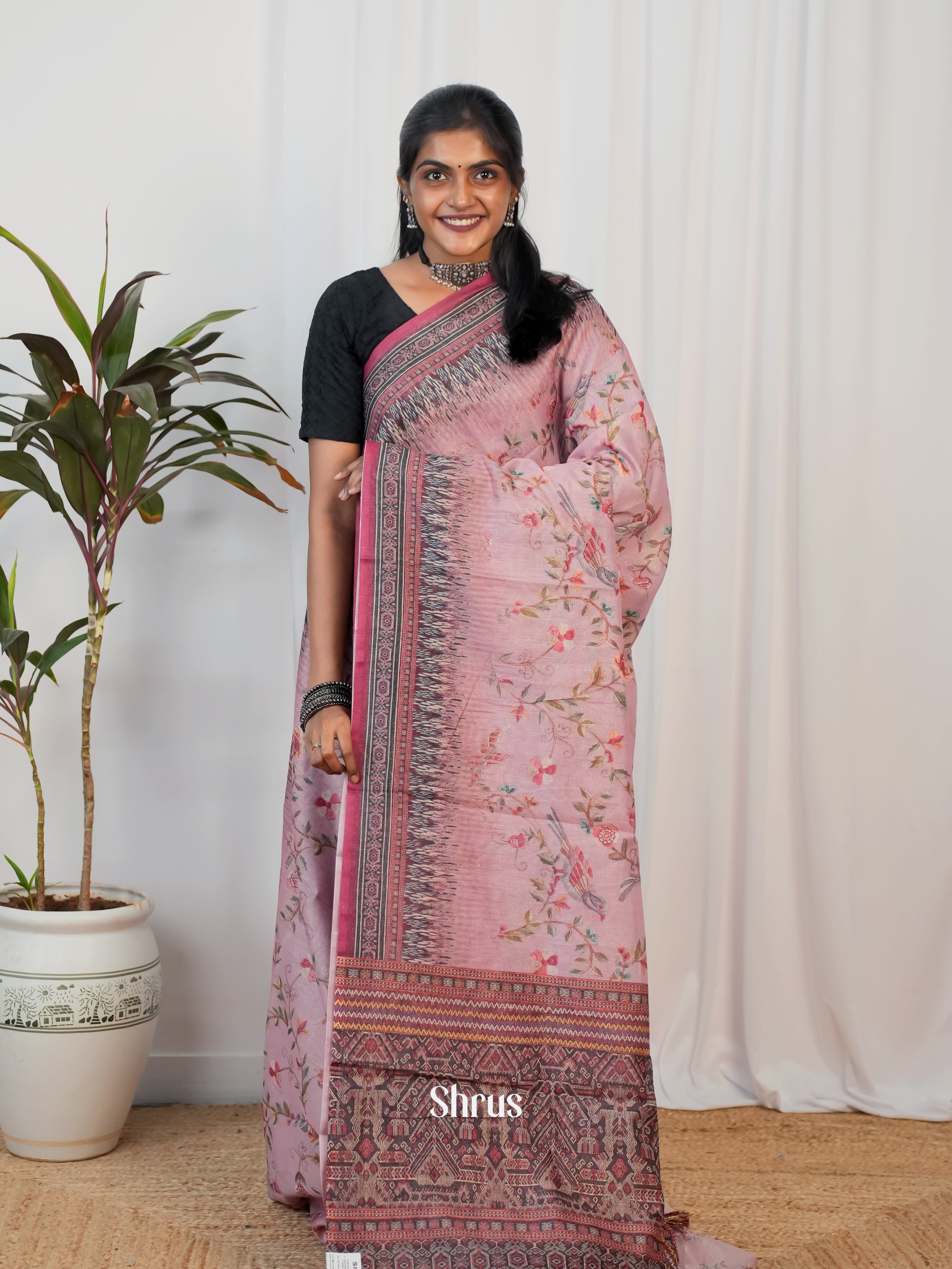 Pink - Semi Jute Saree