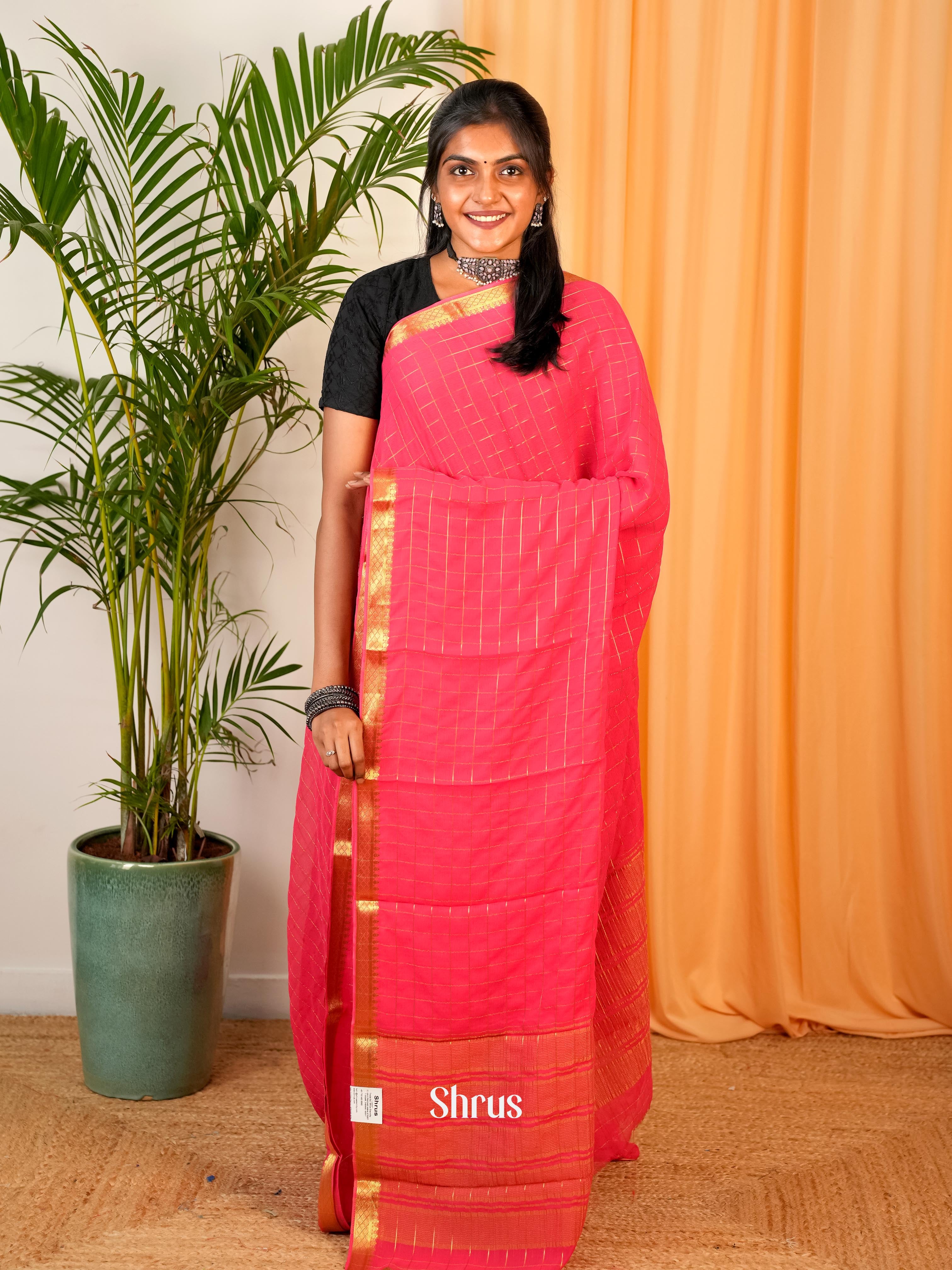 Pink - Semi Mysoresilk Saree