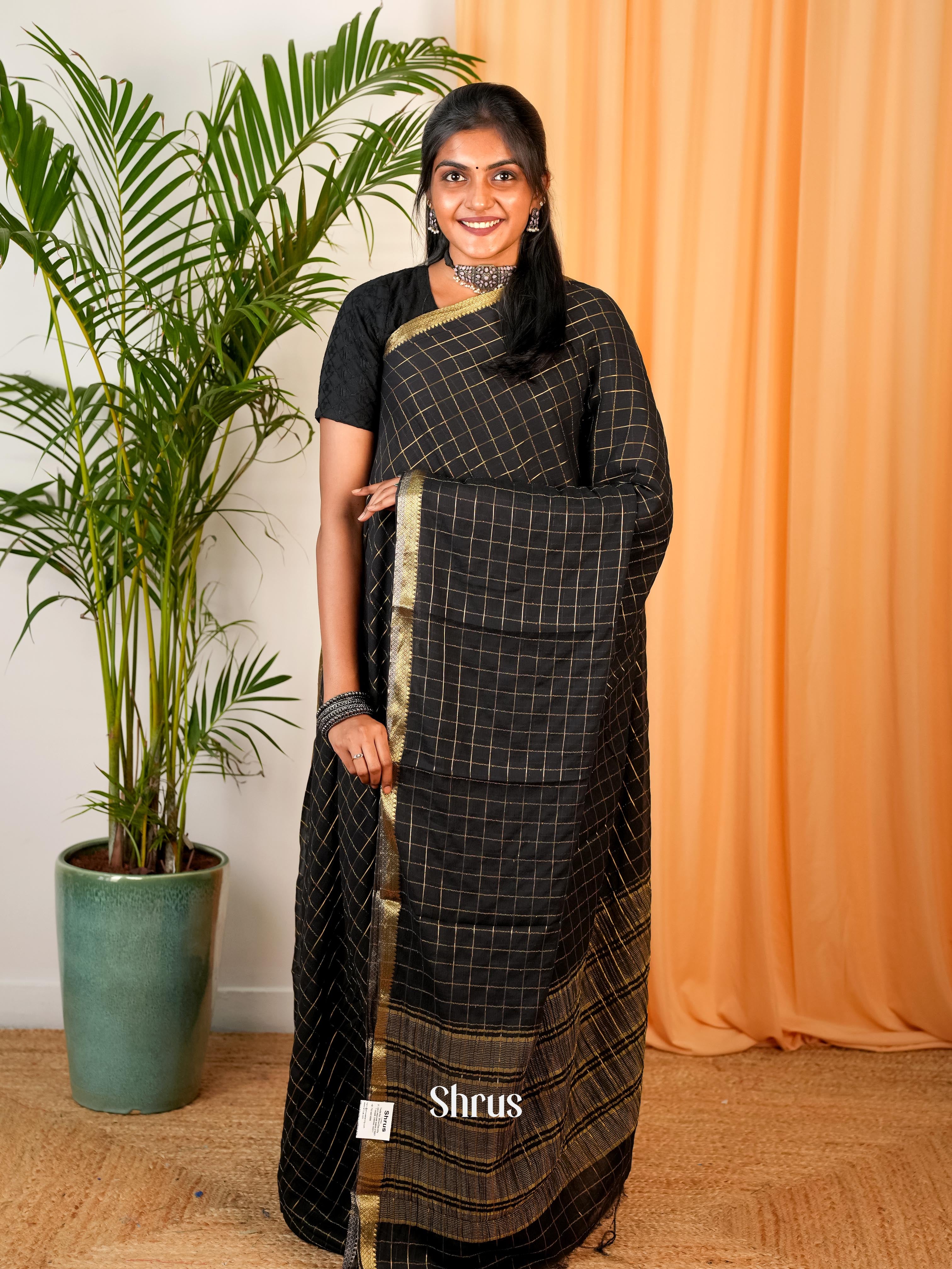 Black - Semi Mysoresilk Saree