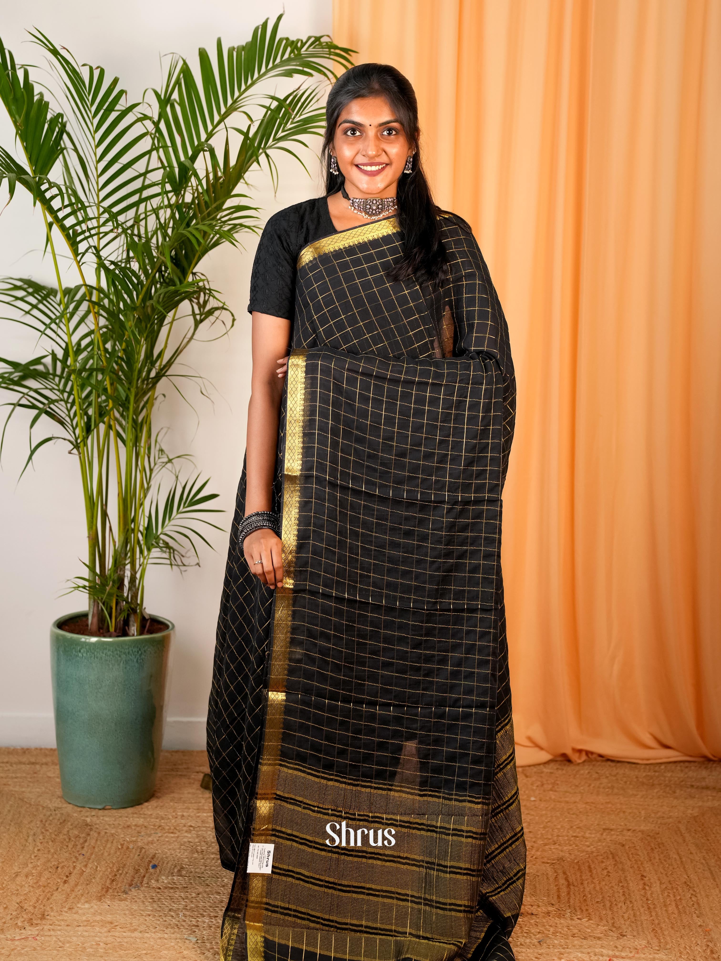 Black - Semi Mysoresilk Saree